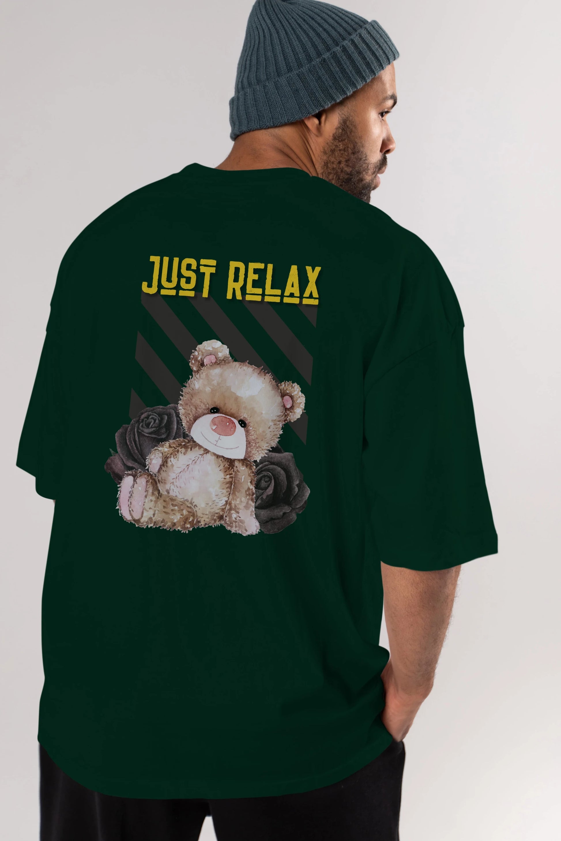 Just Relax Teddy Bear Arka Baskılı Oversize t-shirt Erkek Kadın Unisex