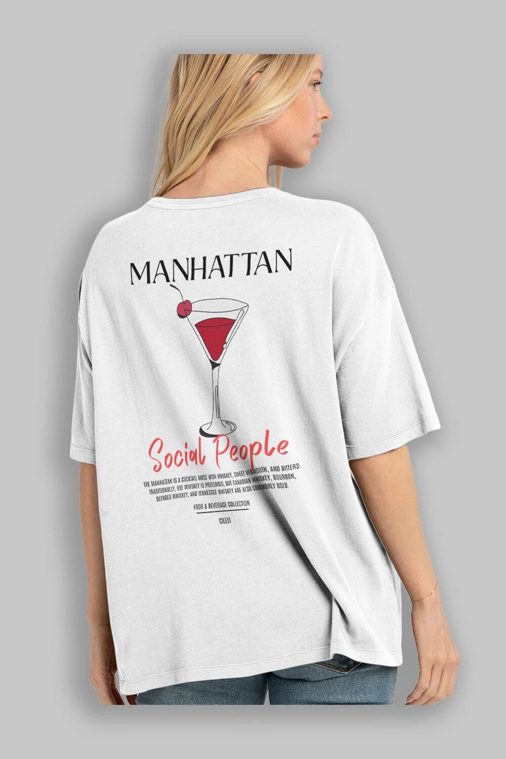 Manhattan Kokteyl Serisi Baskılı Oversize t-shirt Erkek Kadın Unisex %100 Pamuk Bisiklet Yaka tişort