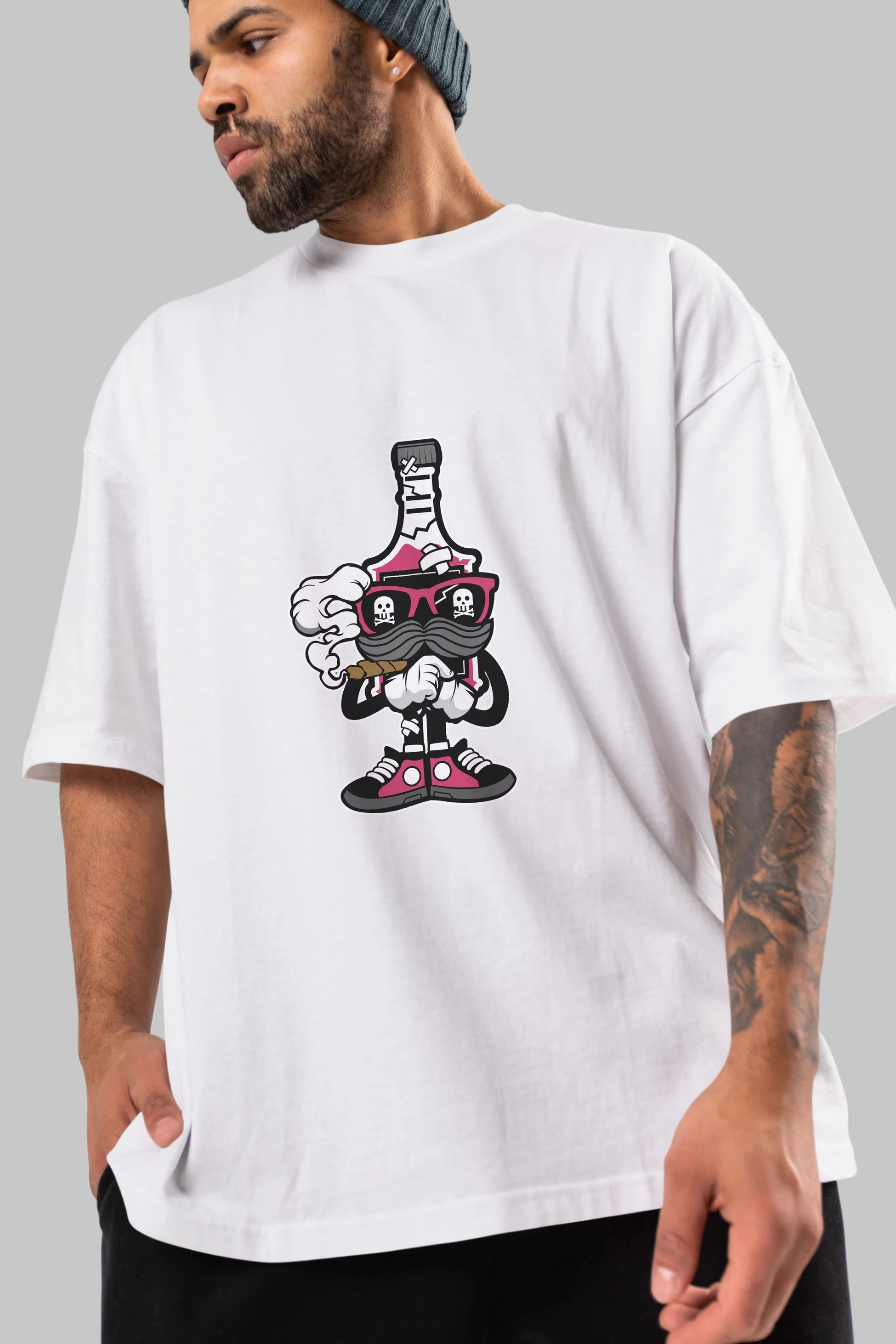 Vodka Bottle Ön Baskılı Oversize t-shirt Erkek Kadın Unisex %100 Pamuk tişort