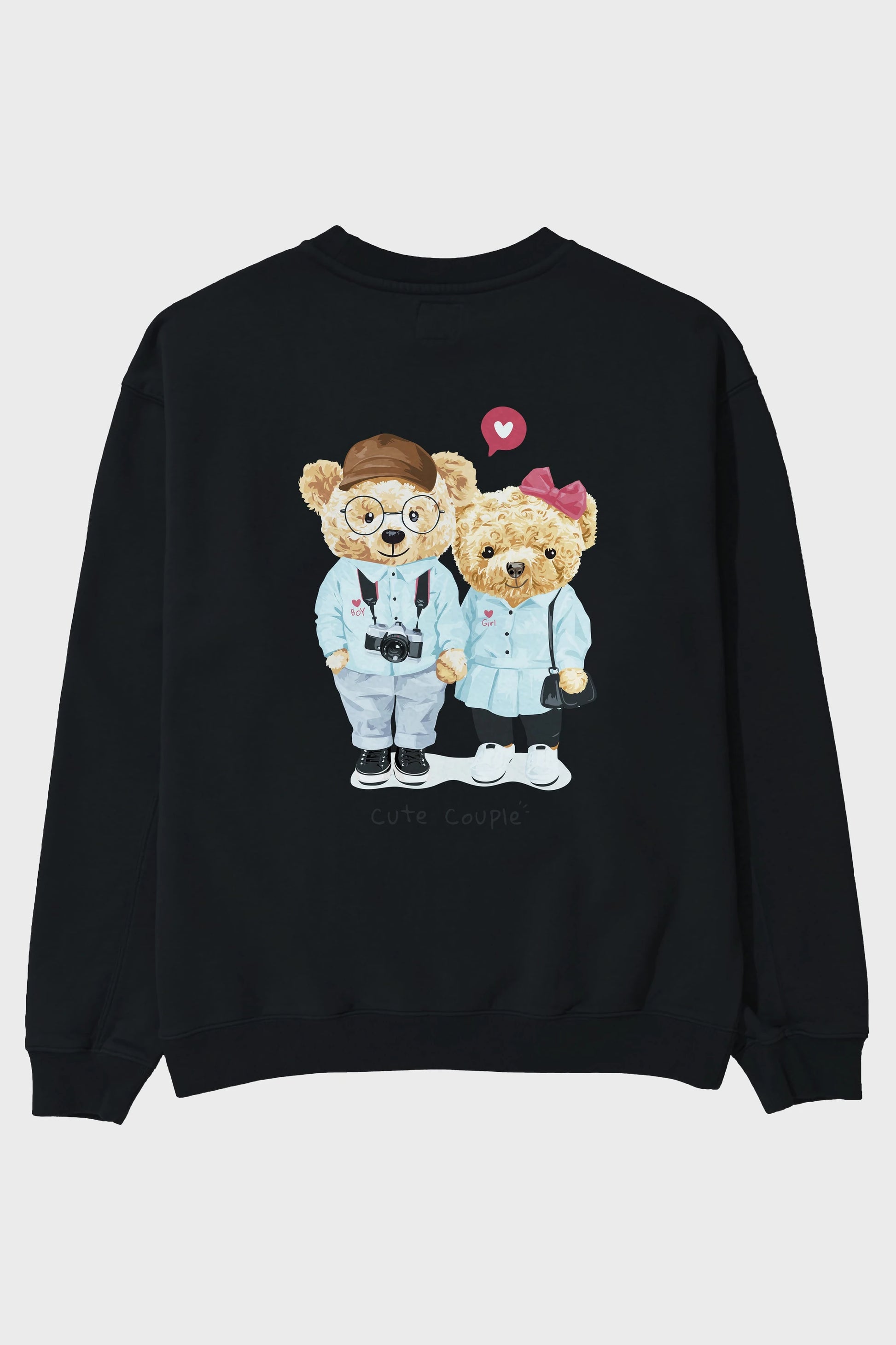 Teddy Bear Cute Couple Arka Baskılı Oversize Sweatshirt Erkek Kadın Unisex