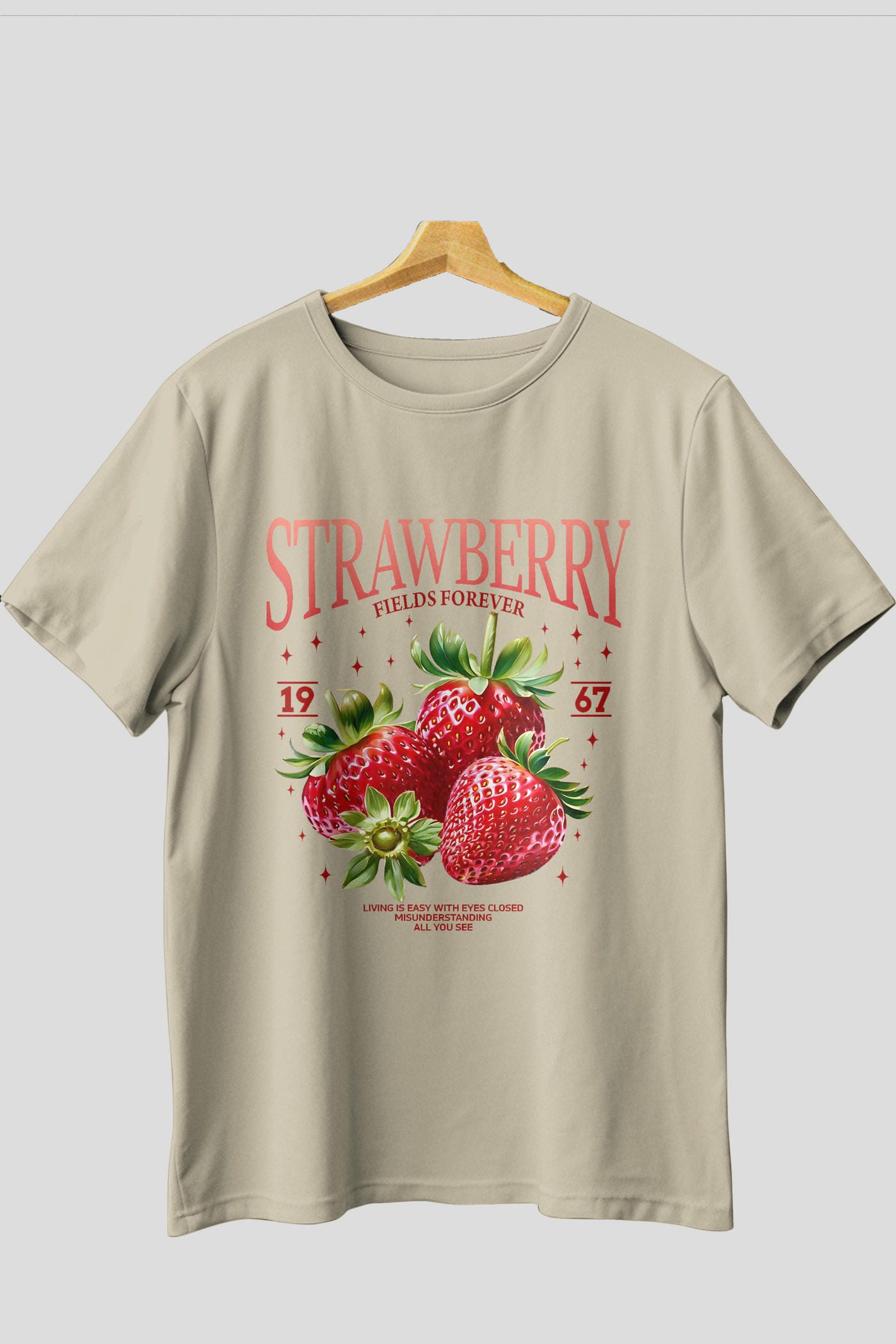 Strawberry Ön Baskılı Oversize t-shirt Erkek Kadın Pamuk Bisiklet Yaka tişort
