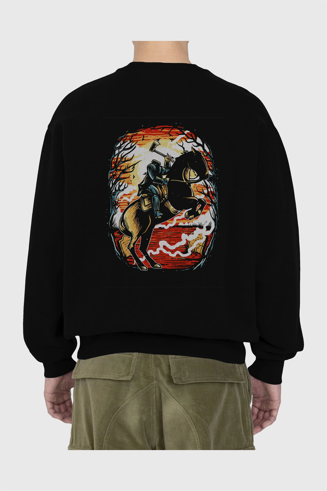 Headless Horseman Arka Baskılı Oversize Sweatshirt Erkek Kadın Unisex