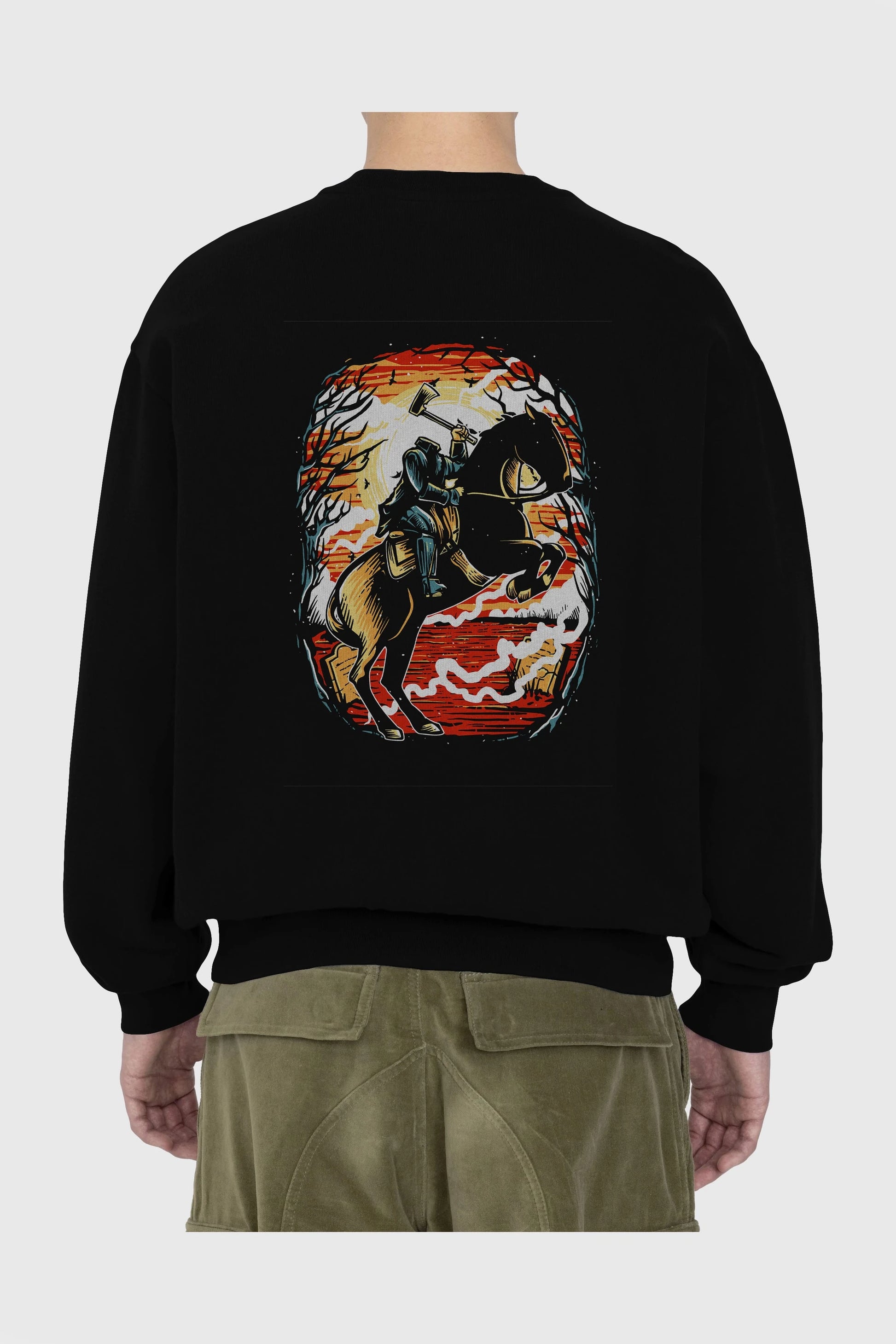 Headless Horseman Arka Baskılı Oversize Sweatshirt Erkek Kadın Unisex
