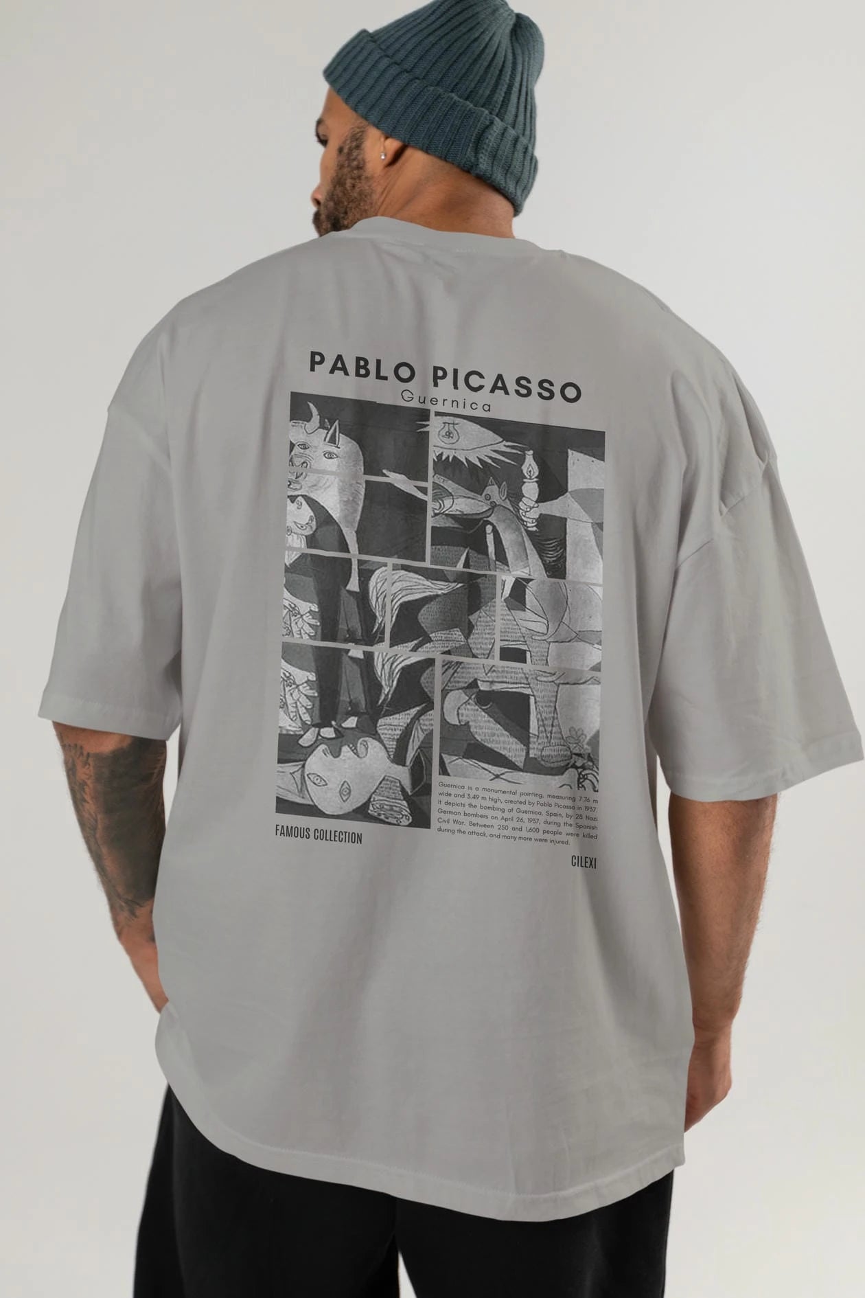 Pablo Picasso Guernica Arka Baskılı Oversize t-shirt Erkek Kadın Bisiklet Yaka Pamuk tişort