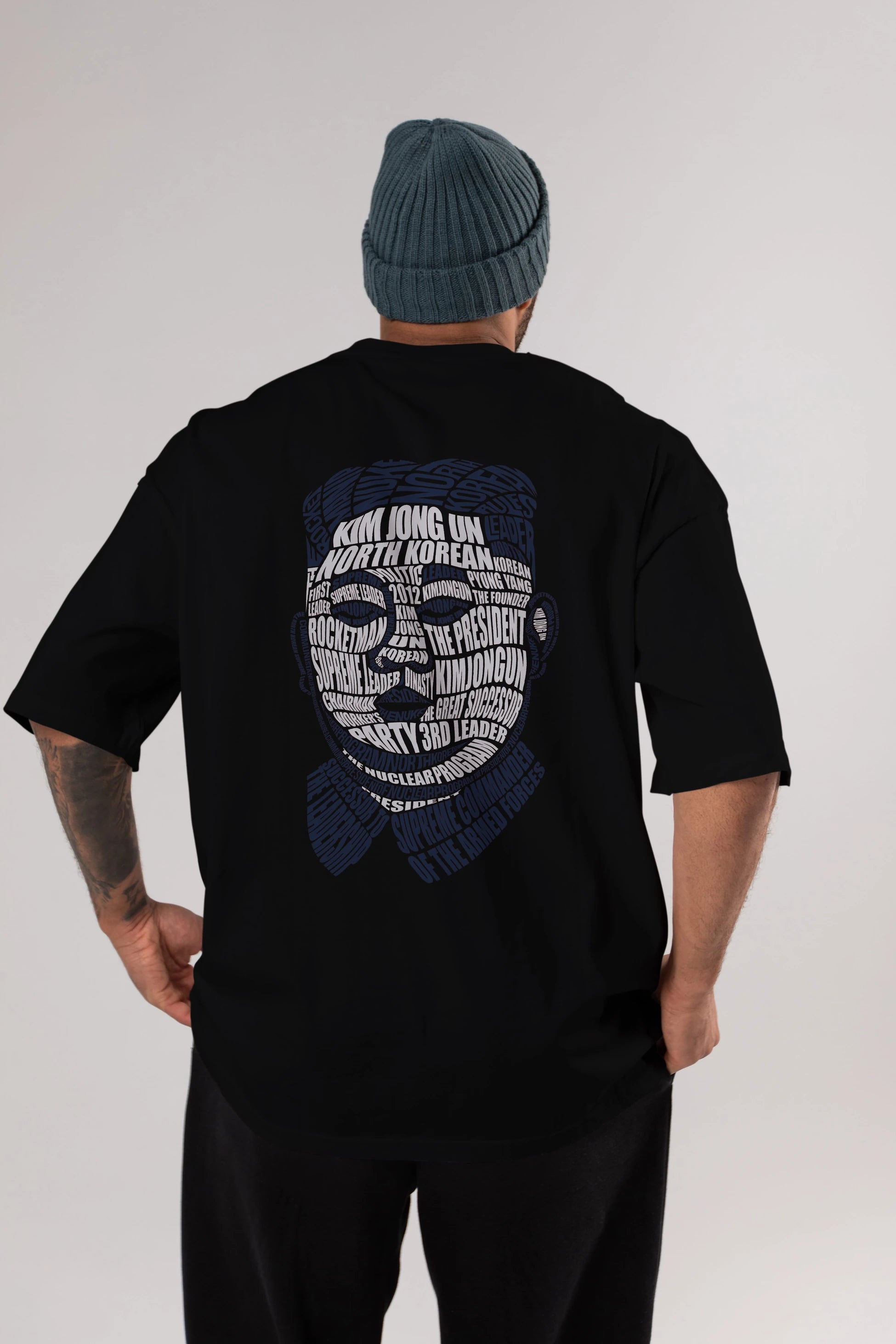 Kim Jong Un Calligram Arka Baskılı Oversize t-shirt %100 pamuk Erkek Kadın Unisex