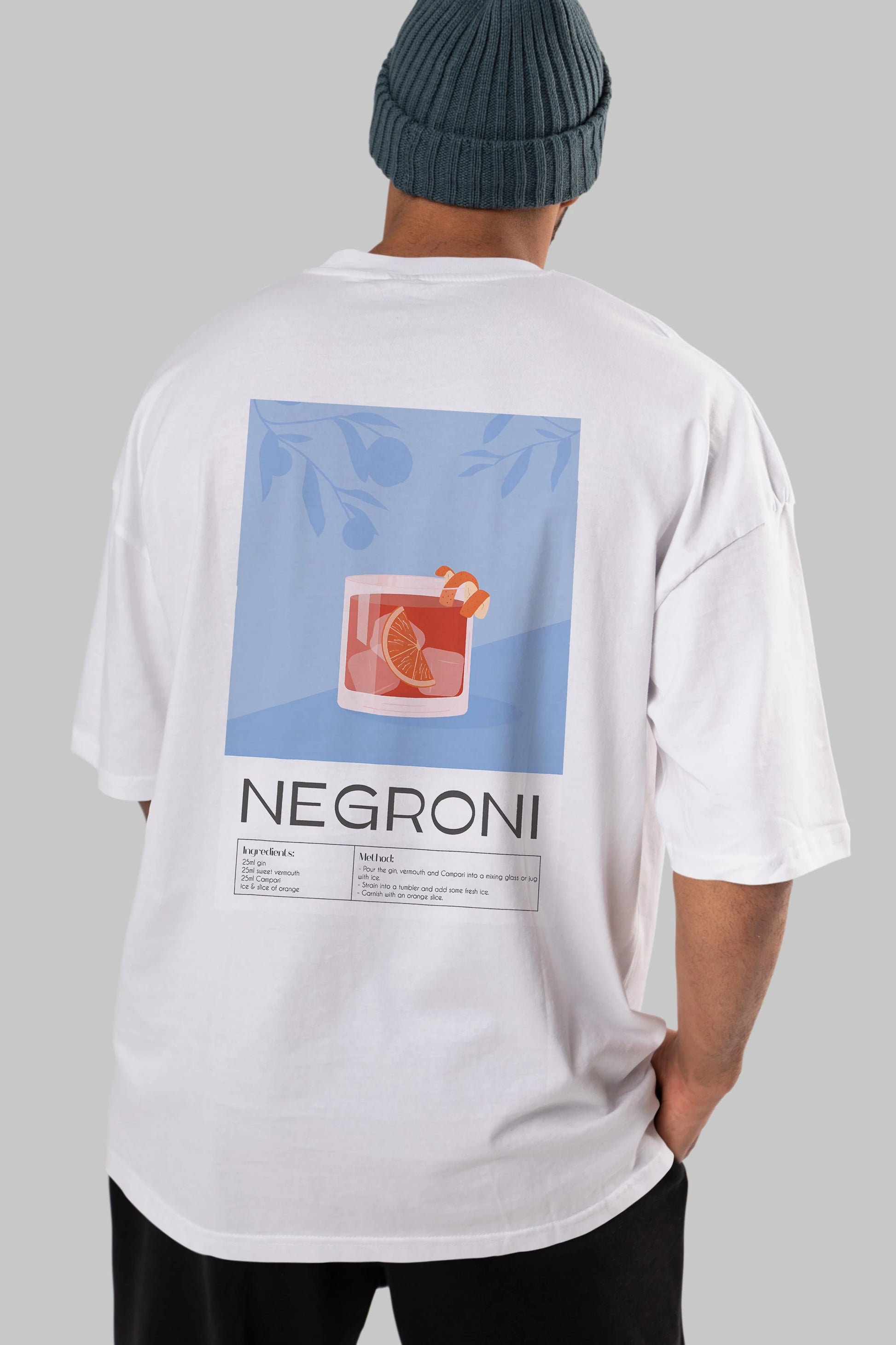 Negroni Arka Baskılı Oversize t-shirt Erkek Kadın Unisex %100 Pamuk Bisiklet Yaka tişort