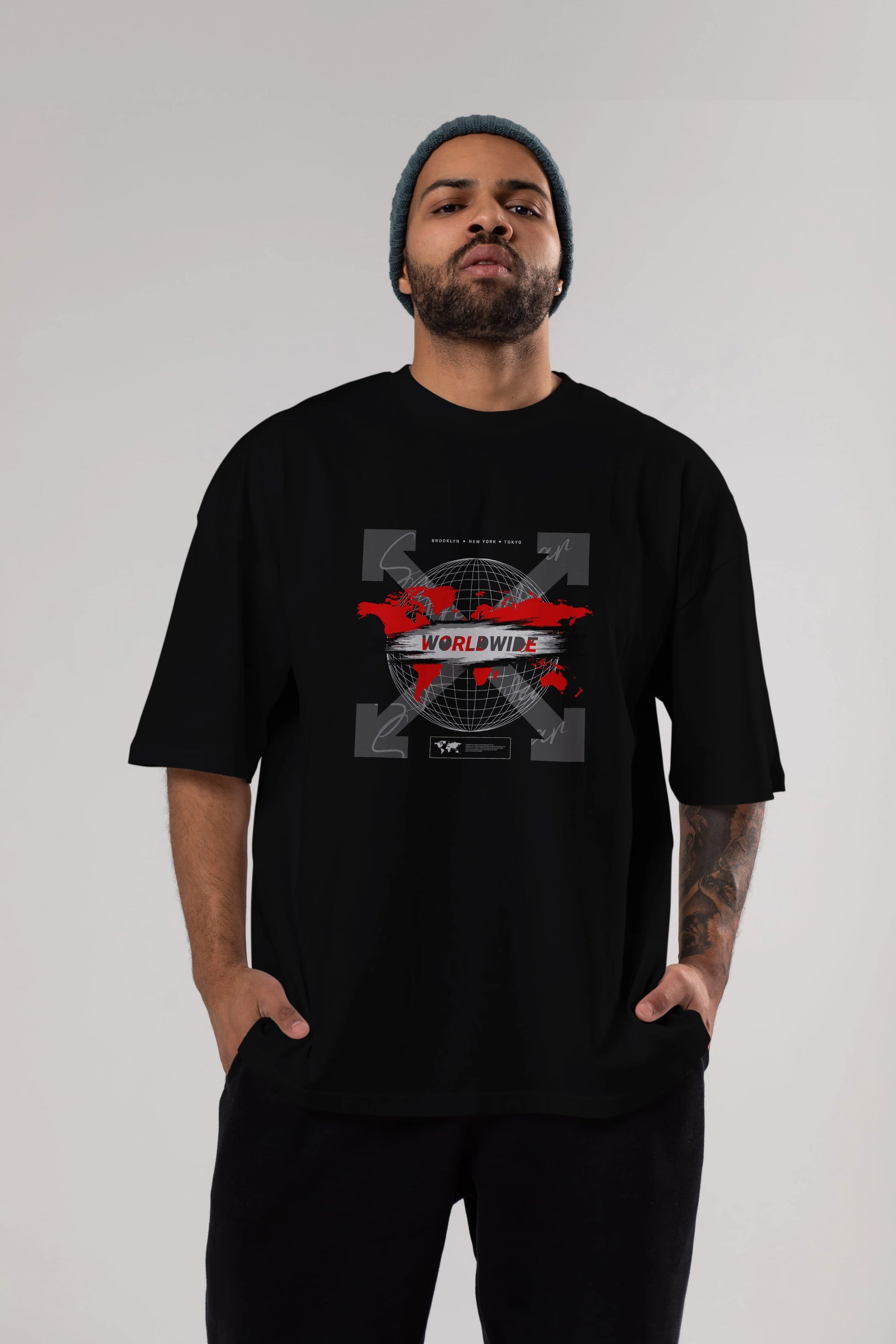 Worldwide Style Ön Baskılı Oversize t-shirt Erkek Kadın Unisex