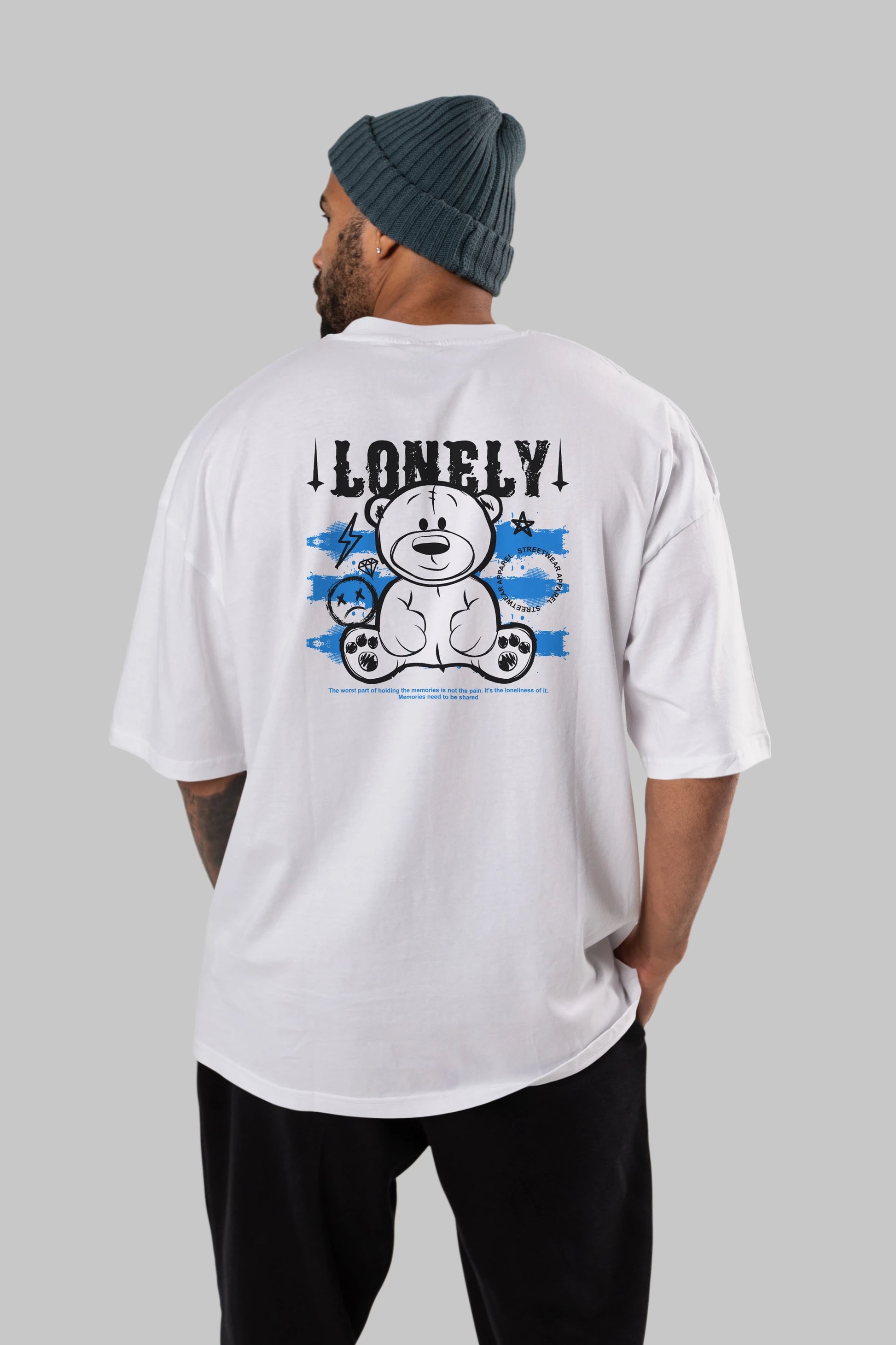 Teddy Bear Lonely Arka Baskılı Oversize t-shirt Erkek Kadın Unisex