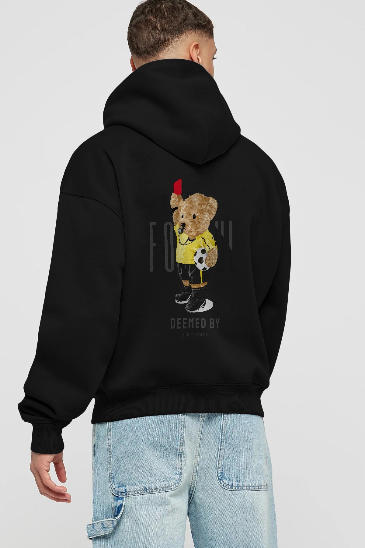 Teddy Bear Kırmızı Kart Arka Baskılı Hoodie Oversize Kapüşonlu Sweatshirt Erkek Kadın Unisex