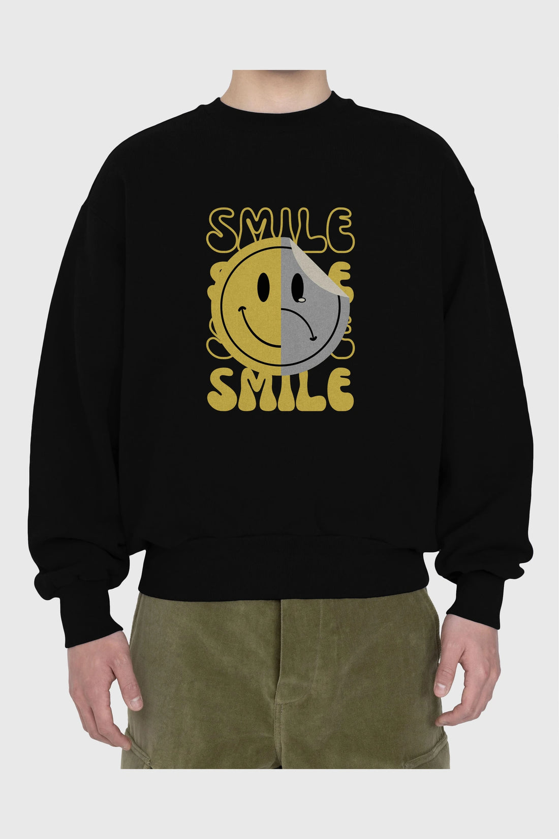 Smile Yazılı Ön Baskılı Oversize Sweatshirt Erkek Kadın Unisex
