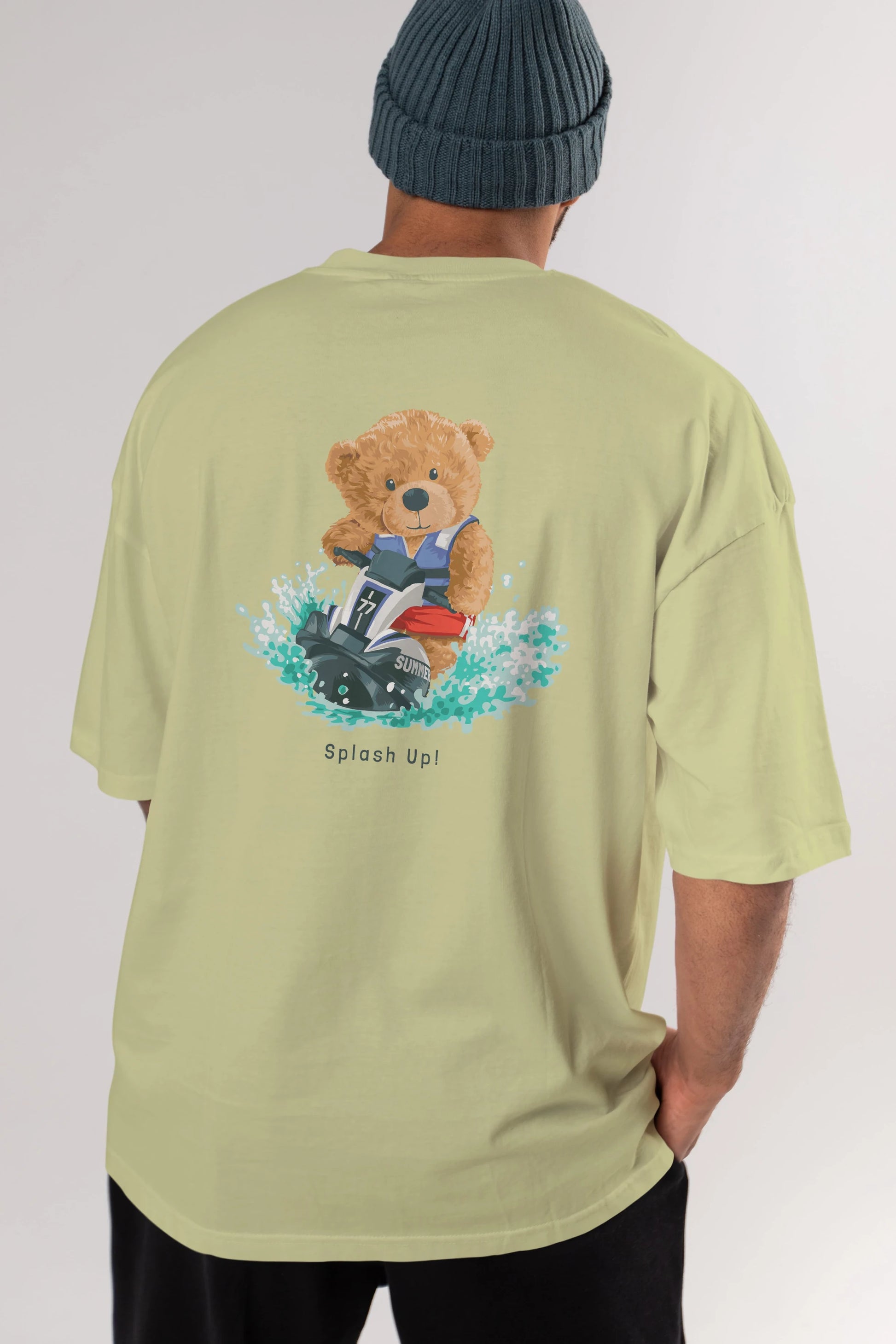 Teddy Bear Splash Up Arka Baskılı Oversize t-shirt Erkek Kadın Unisex %100 Pamuk
