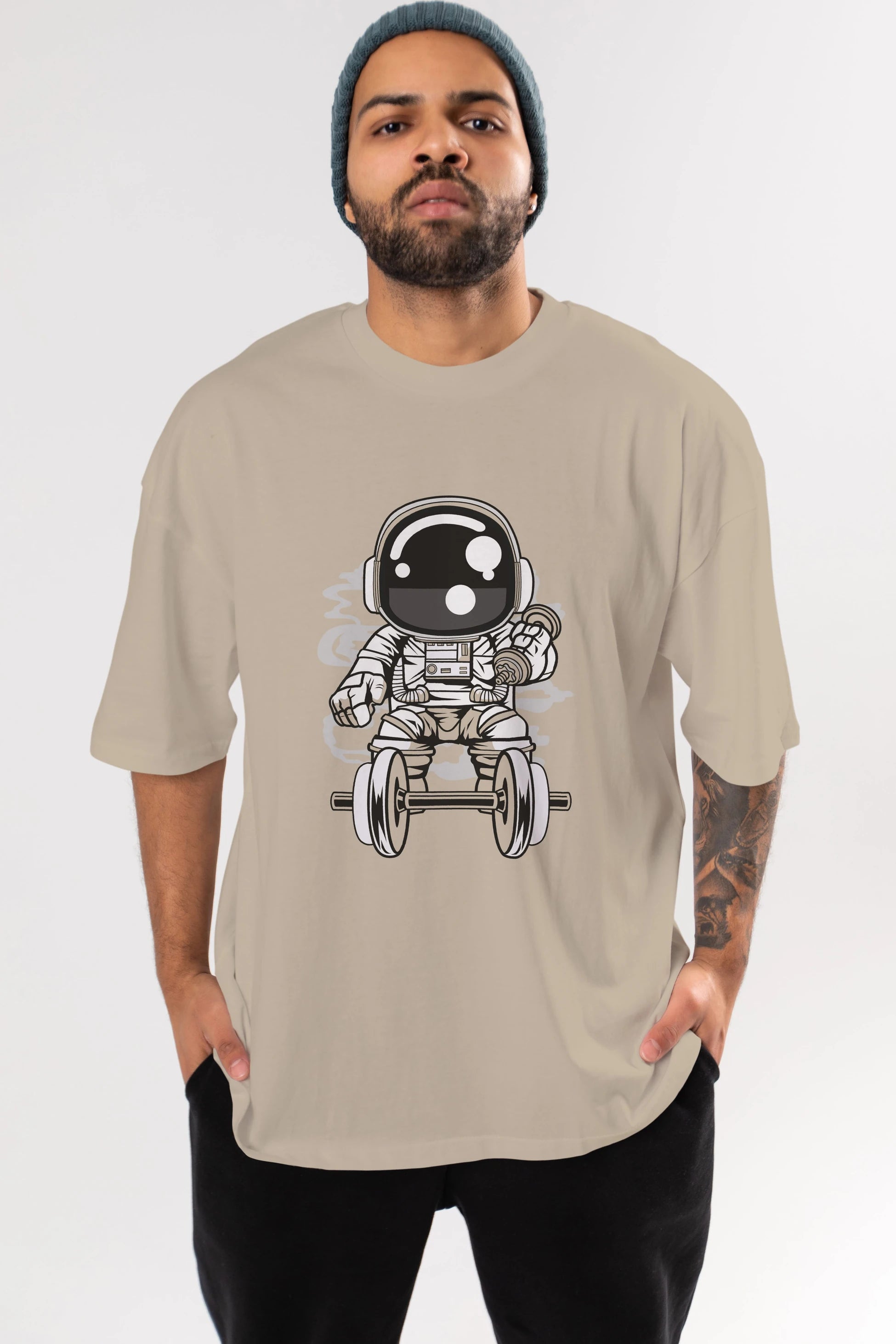 Astronaut Gym Ön Baskılı Oversize t-shirt Erkek Kadın Unisex