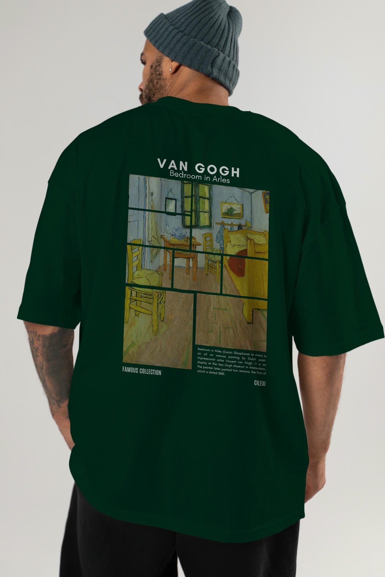 Van Gogh Arka Baskılı Oversize t-shirt Erkek Kadın Bisiklet Yaka Pamuk tişort