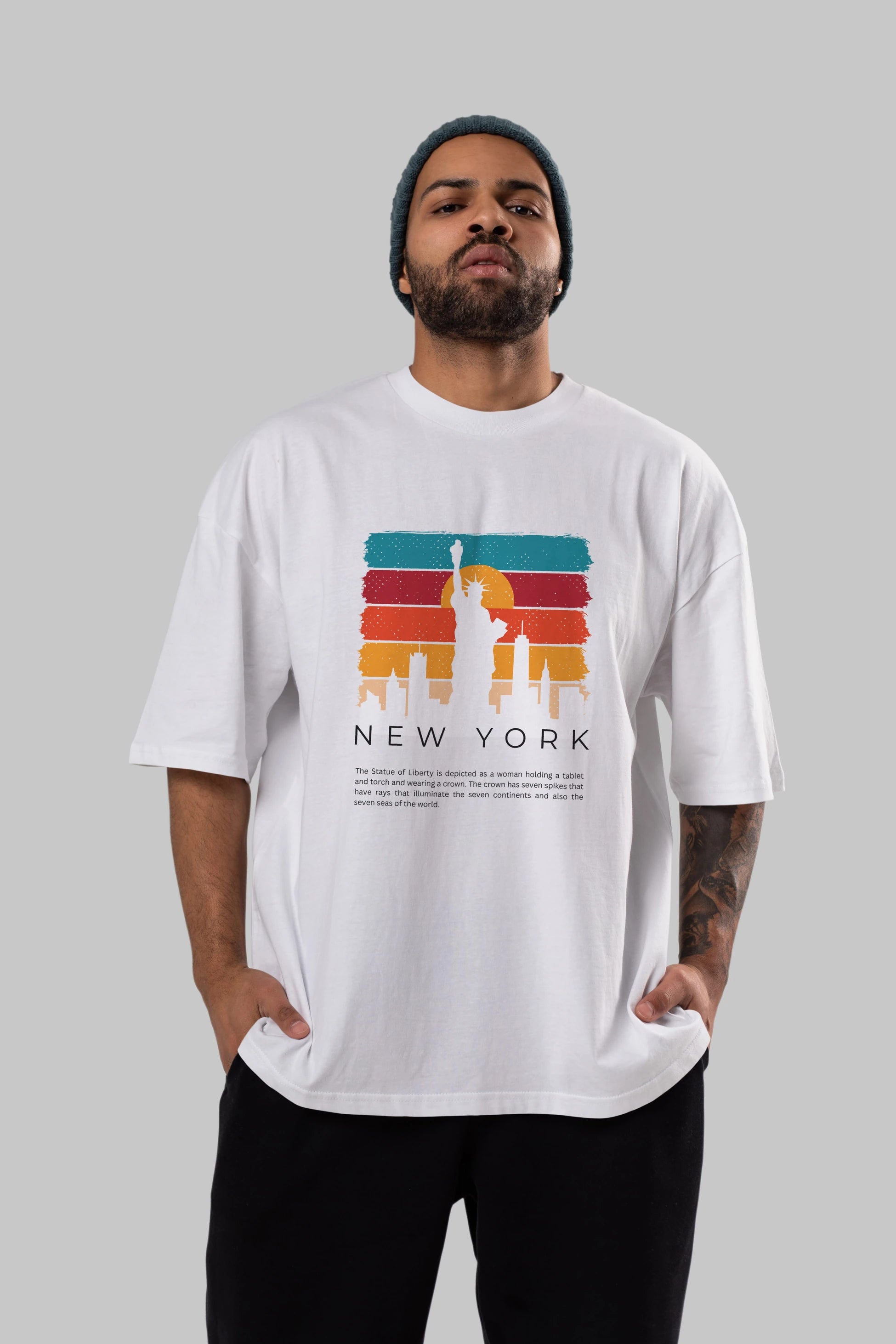 New York Yazılı Ön Baskılı Oversize t-shirt Erkek Kadın Unisex