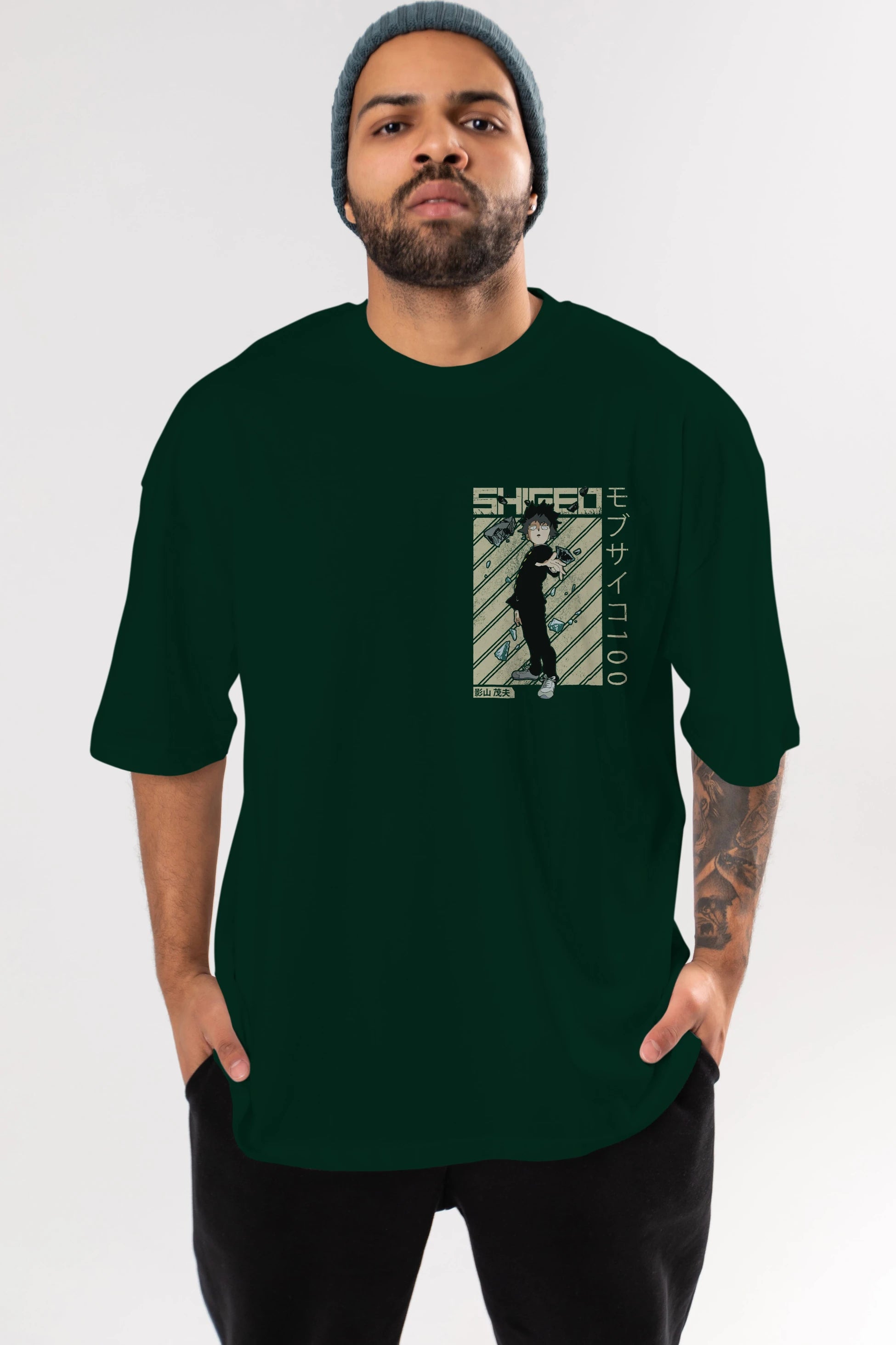 Shigeo Kageyama 3 Ön Sol Baskılı Oversize t-shirt Erkek Kadın Unisex %100 Pamuk Bisiklet Yaka tişort
