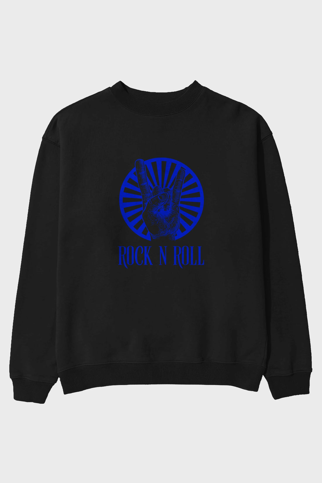 Rock N Roll Yazılı Ön Baskılı Oversize Sweatshirt Erkek Kadın Unisex
