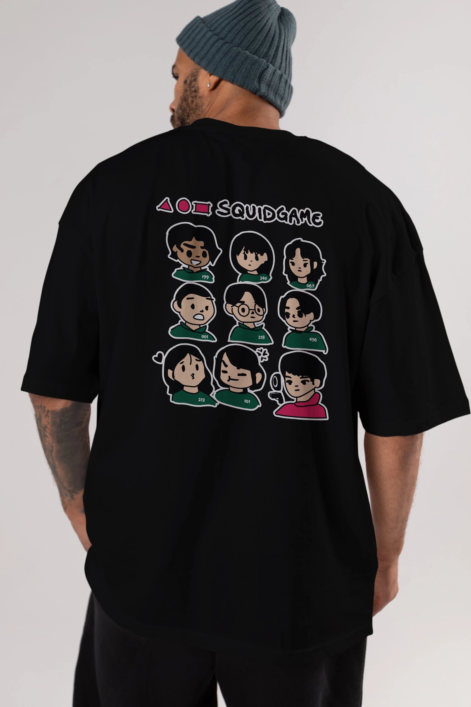 Squid Game (3) Arka Baskılı Oversize t-shirt Erkek Kadın Unisex %100 Pamuk Bisiklet Yaka tişort