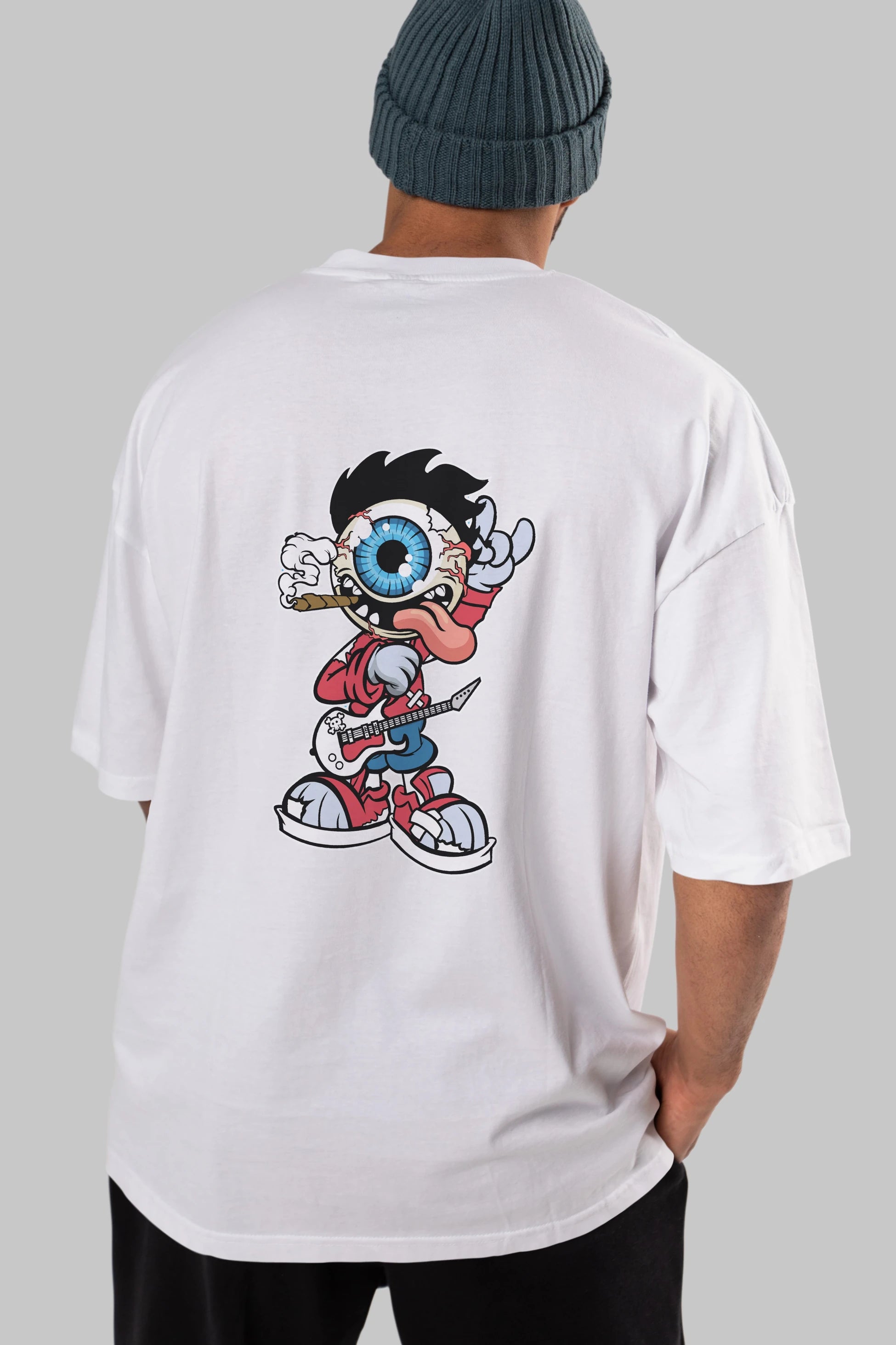 Eyeball Rockstar Arka Baskılı Oversize t-shirt Erkek Kadın Unisex %100 Pamuk tişort