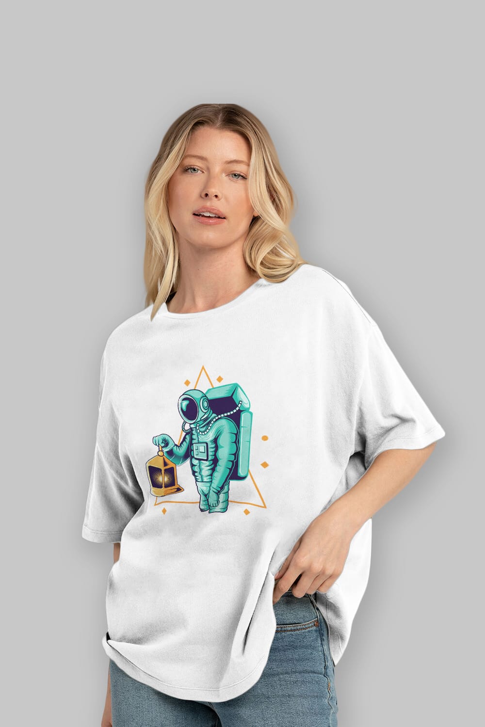 Astronaut Lantern Ön Baskılı Oversize t-shirt Erkek Kadın Unisex