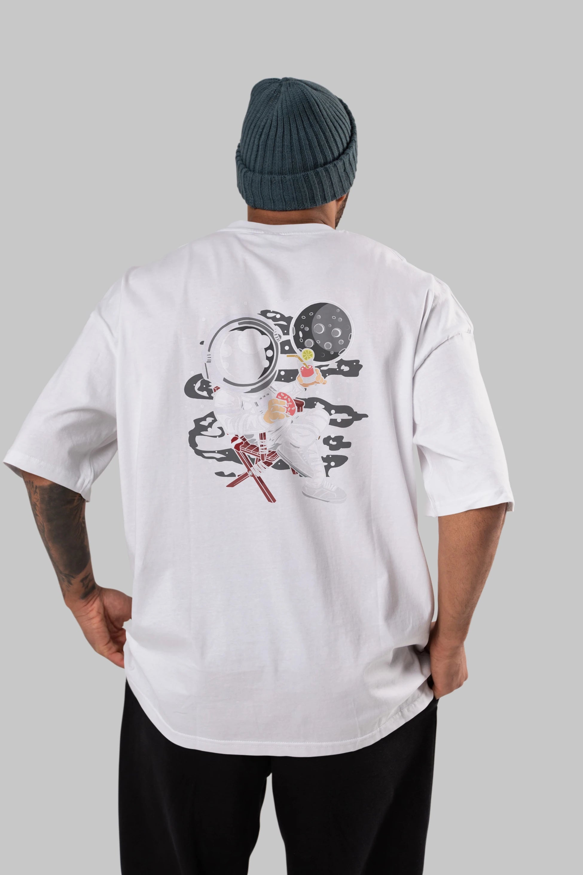 Holiday Astronaut Arka Baskılı Oversize t-shirt Erkek Kadın Unisex
