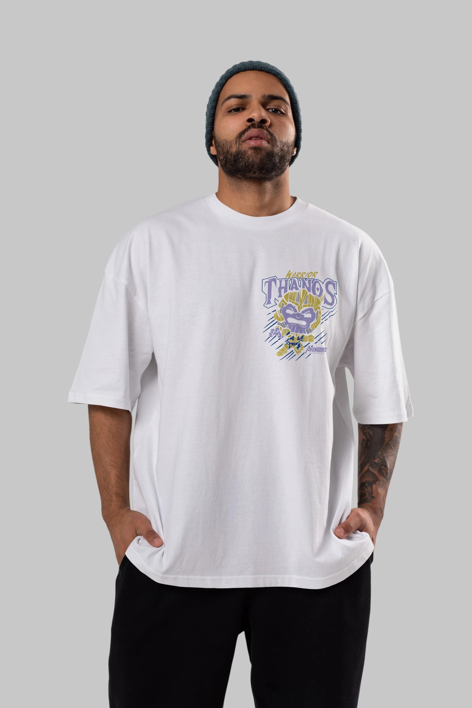 Thanos (2) Ön Sol Baskılı Oversize t-shirt Erkek Kadın Unisex %100 Pamuk Bisiklet Yaka tişort