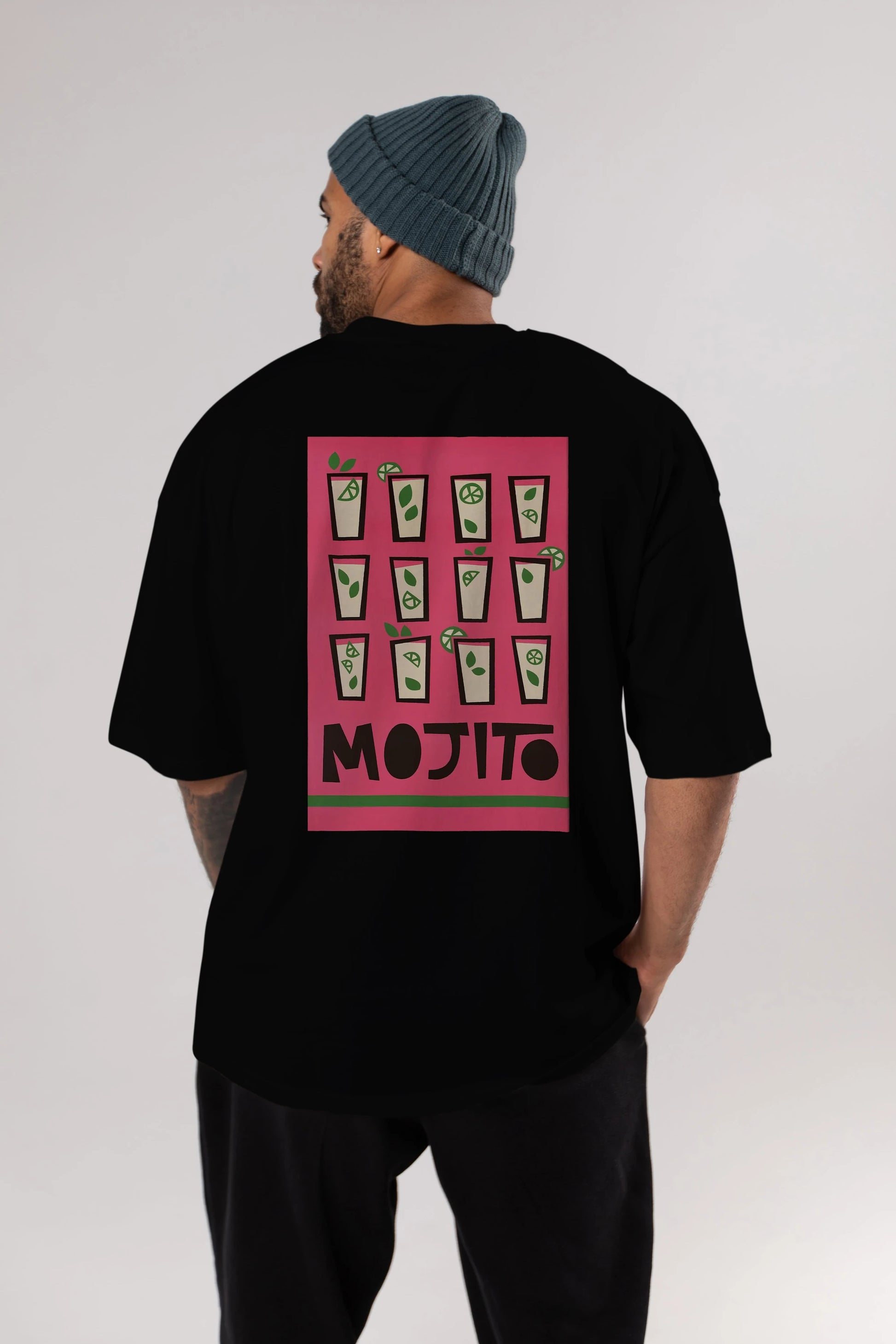 Mojito Arka Baskılı Oversize t-shirt Erkek Kadın Unisex %100 Pamuk Bisiklet Yaka tişort