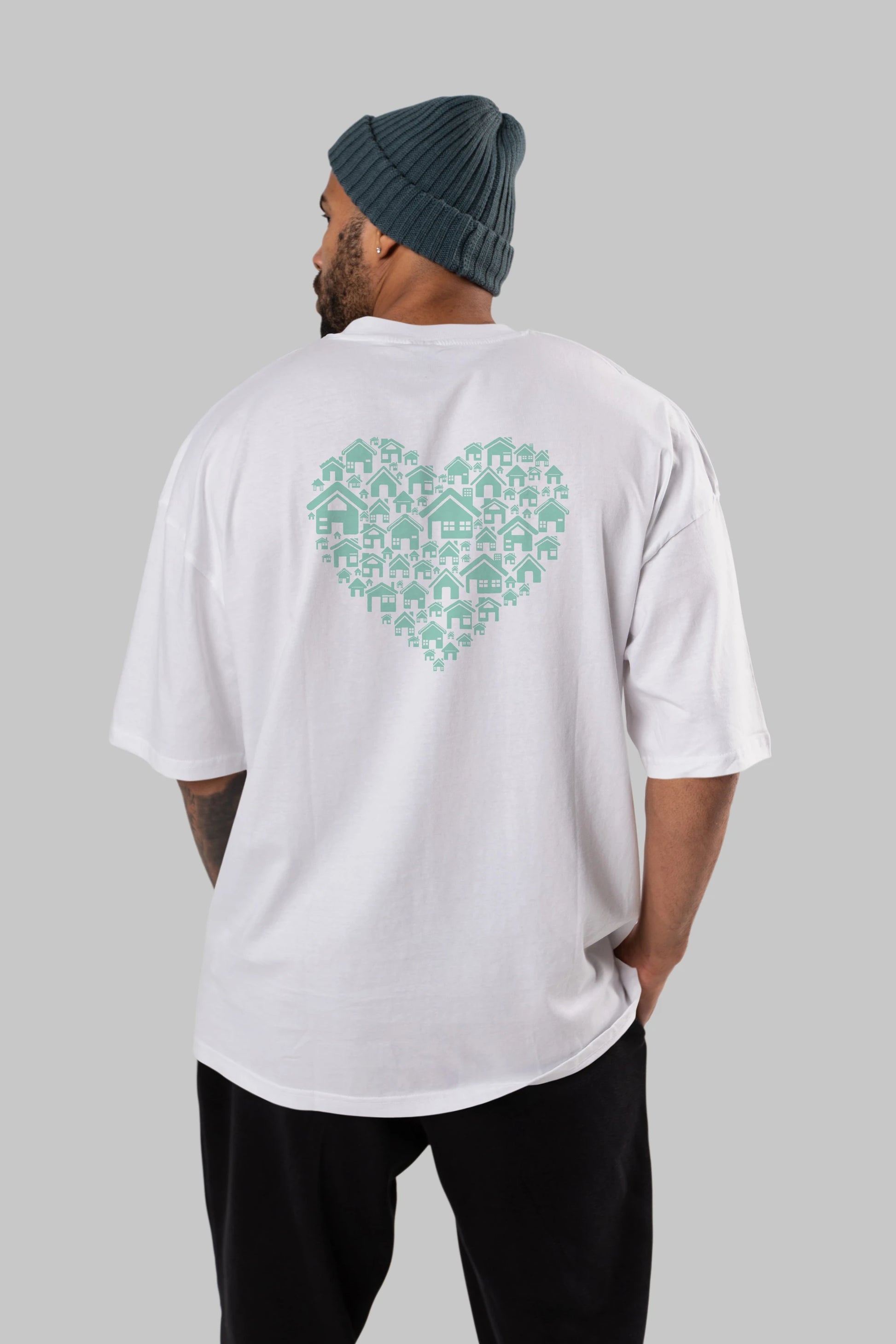 Home Heart Arka Baskılı Oversize t-shirt %100 pamuk Erkek Kadın Unisex