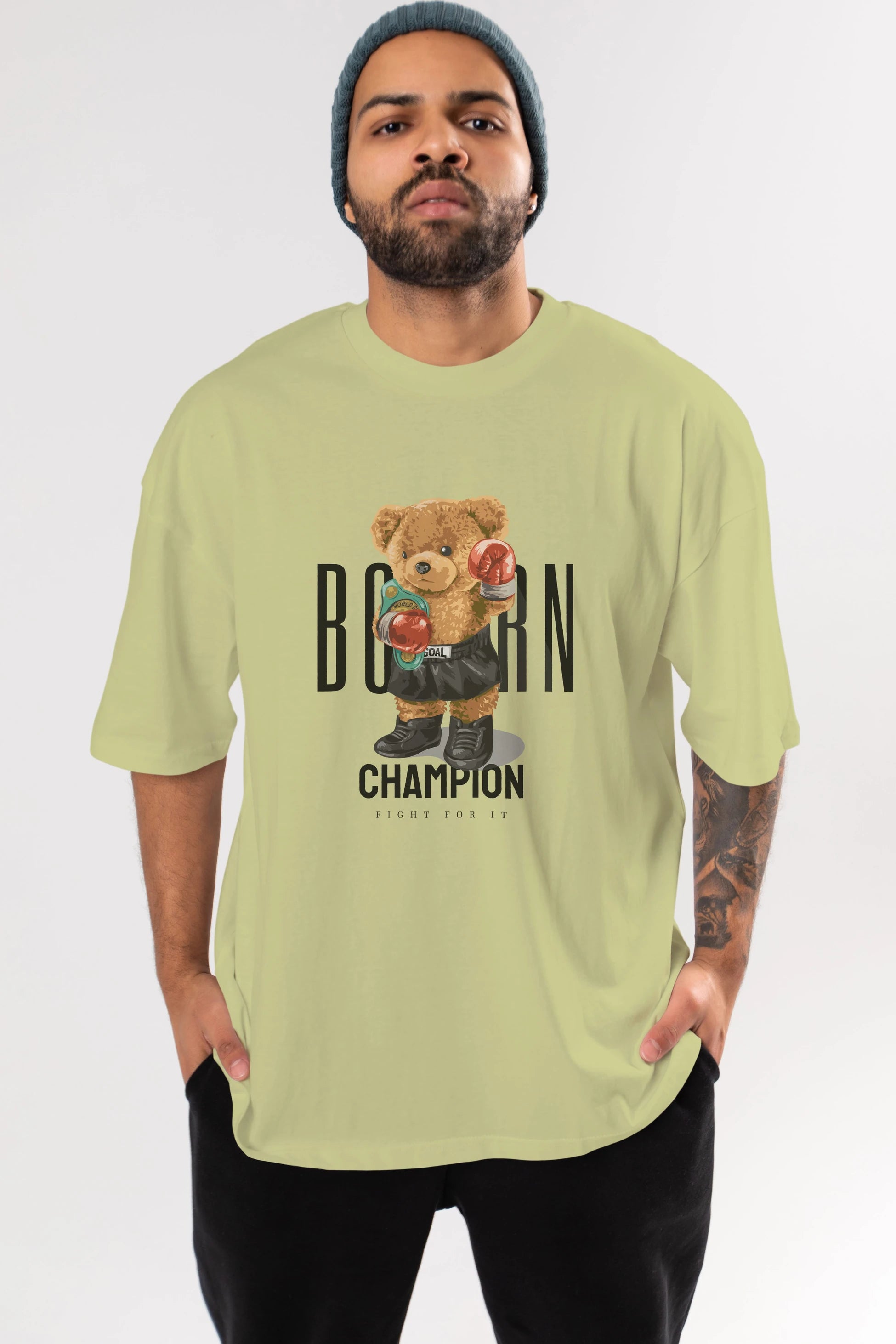 Teddy Bear Champion Ön Baskılı Oversize t-shirt Erkek Kadın Unisex %100 Pamuk
