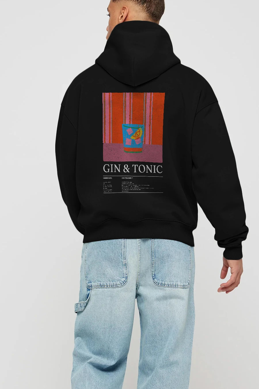 Gin tonik Kokteyl Arka Baskılı Hoodie Oversize Kapüşonlu Sweatshirt Erkek Kadın