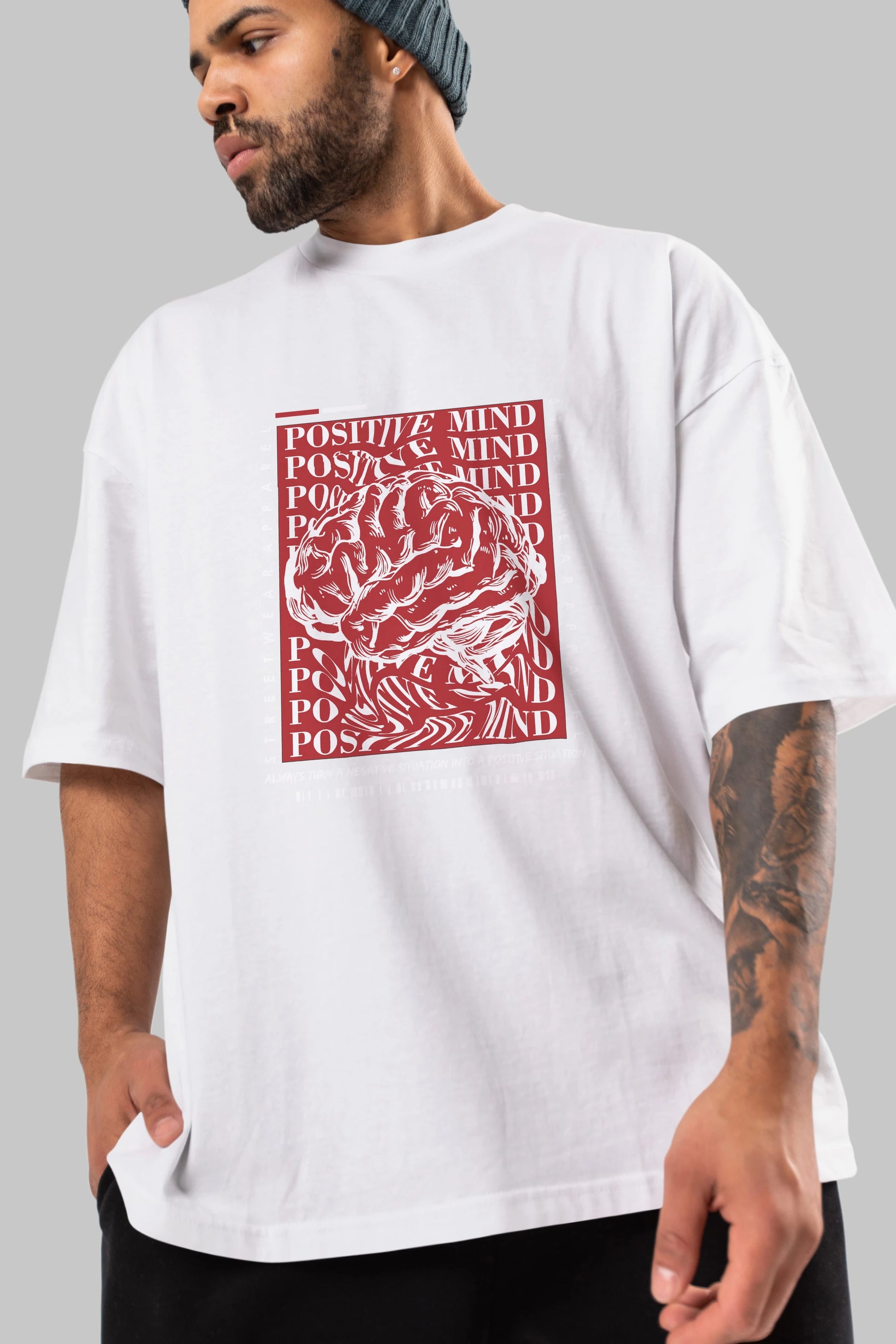 Positive Mind Ön Baskılı Oversize t-shirt Erkek Kadın Unisex