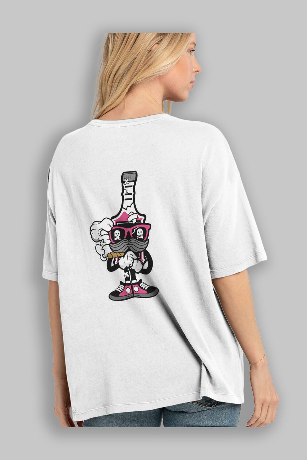 Vodka Bottle Arka Baskılı Oversize t-shirt Erkek Kadın Unisex %100 Pamuk tişort
