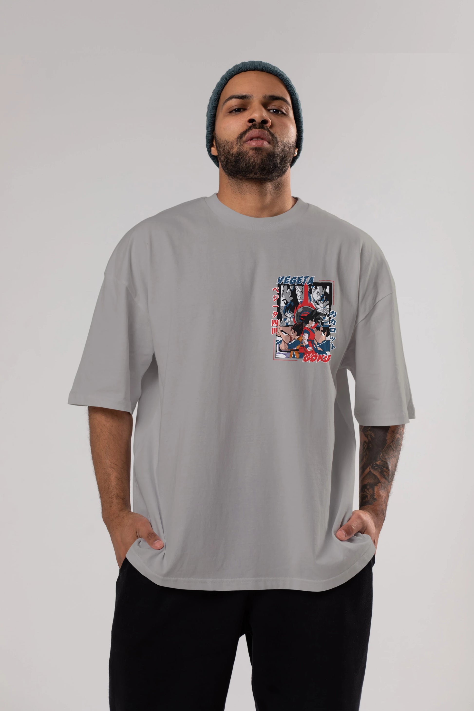 VEGETA VS GOKU Ön Sol Baskılı Oversize t-shirt Erkek Kadın Unisex %100 Pamuk Bisiklet Yaka tişort