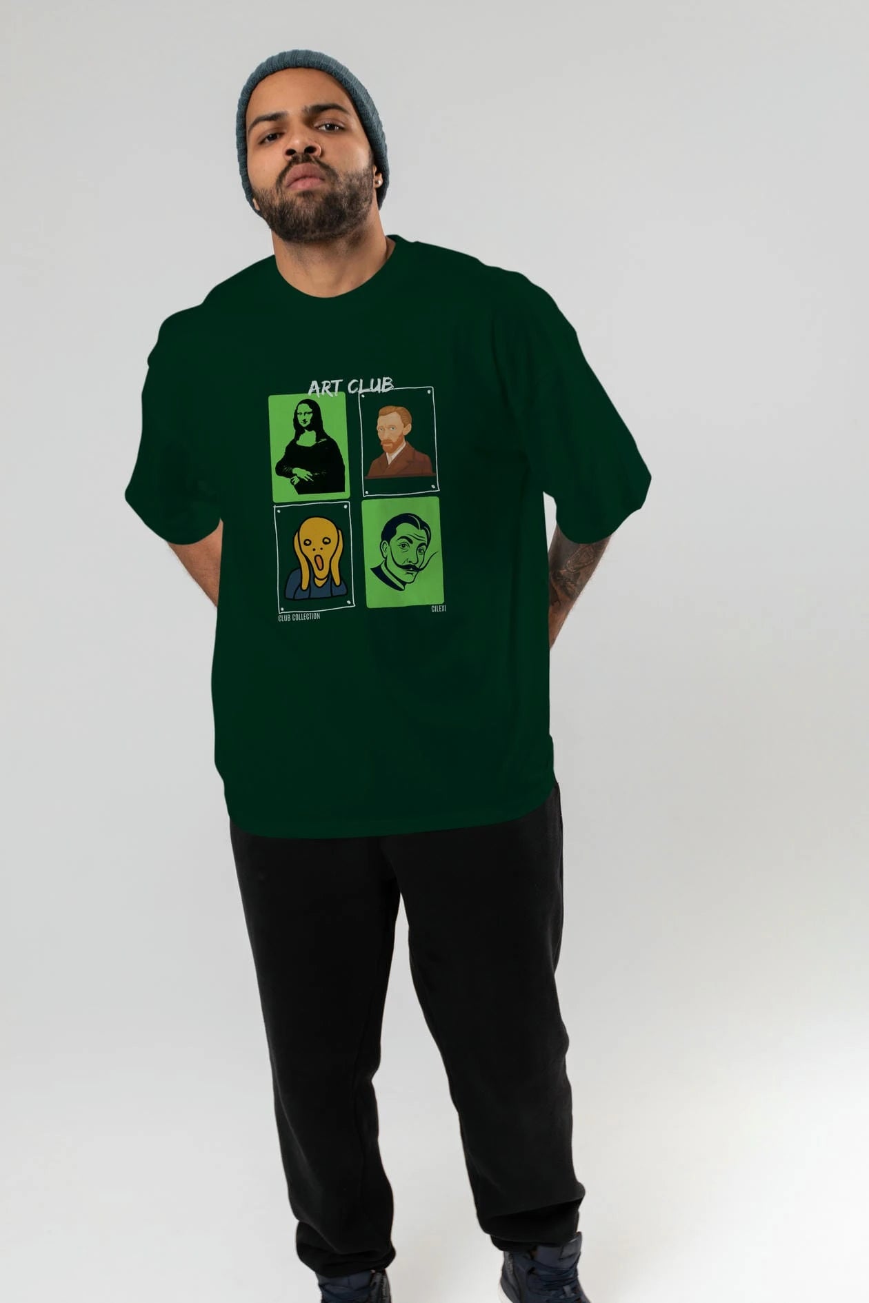 Art Club ön Baskılı Oversize t-shirt Erkek Kadın %100 Pamuk Bisiklet Yaka tişort