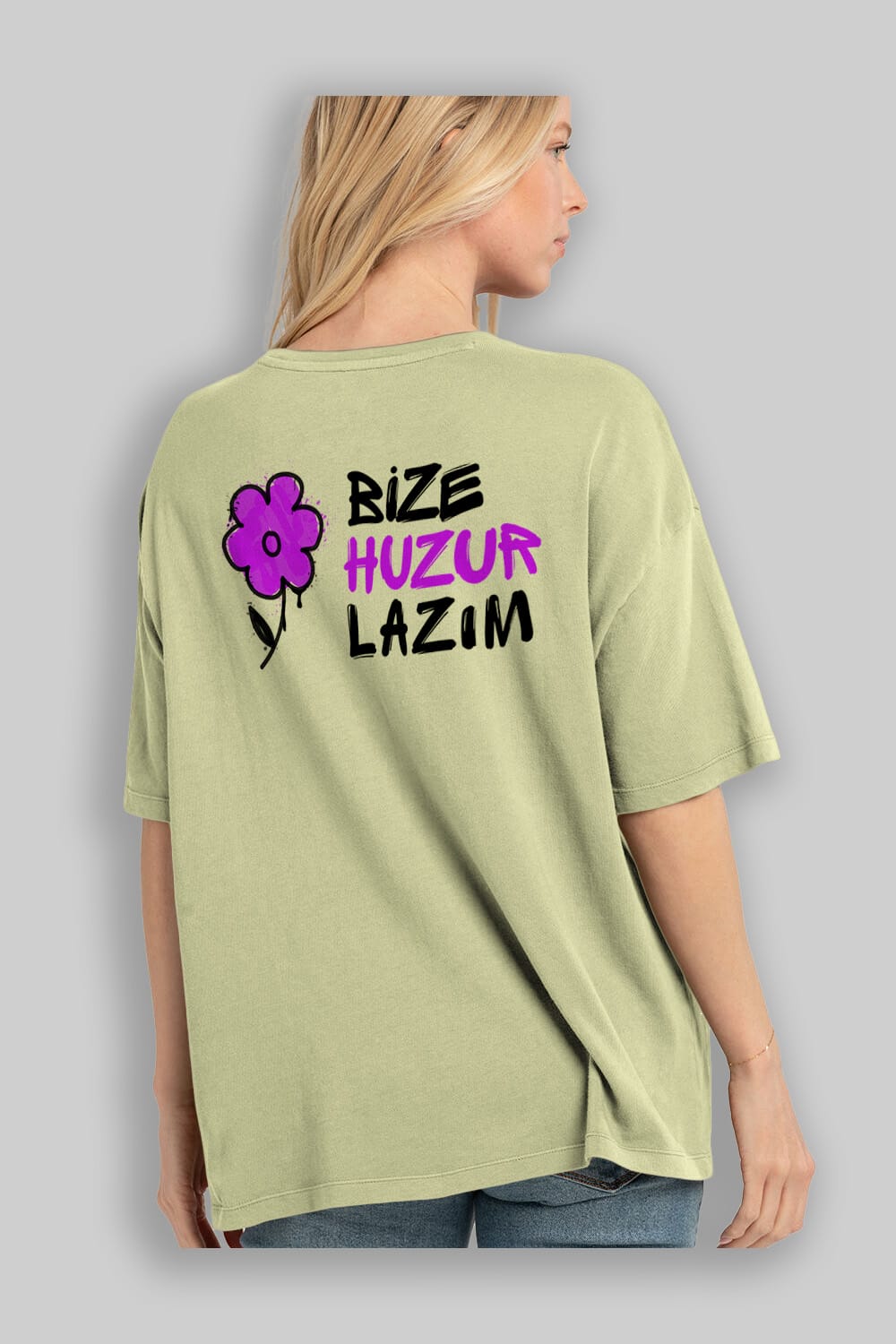 Bize Huzur Lazım Arka Baskılı Oversize t-shirt Erkek Kadın Unisex