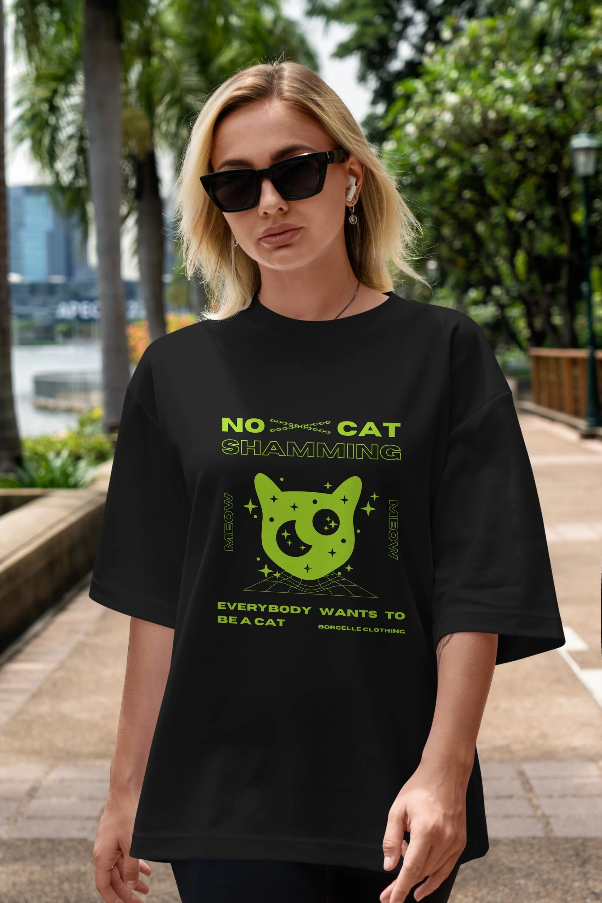 No Cat Shamming Yazılı Ön Baskılı Oversize t-shirt Erkek Kadın Unisex