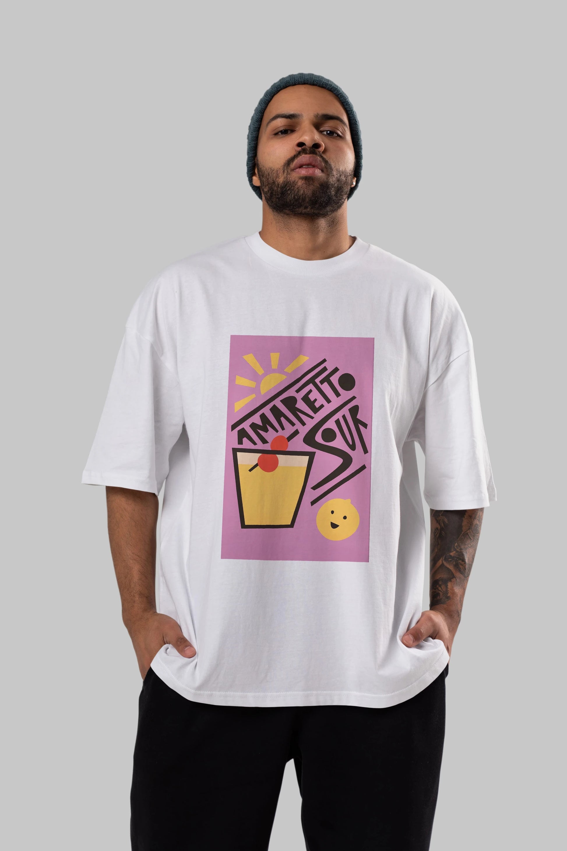 Amaretto Sour Ön Baskılı Oversize t-shirt Erkek Kadın Unisex %100 Pamuk Bisiklet Yaka tişort