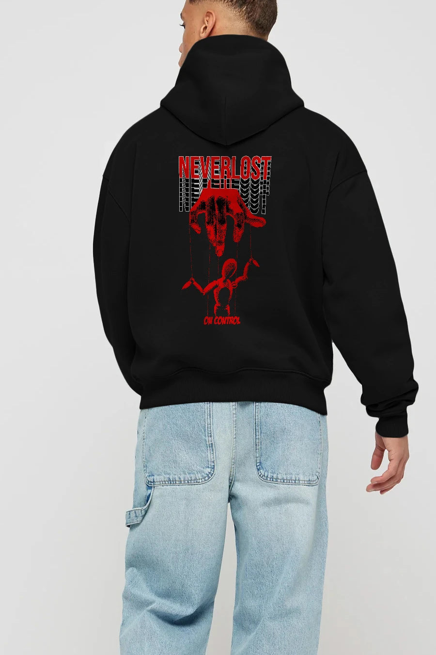 Neverlost on Control Arka Baskılı Hoodie Oversize Kapüşonlu Sweatshirt Erkek Kadın Unisex