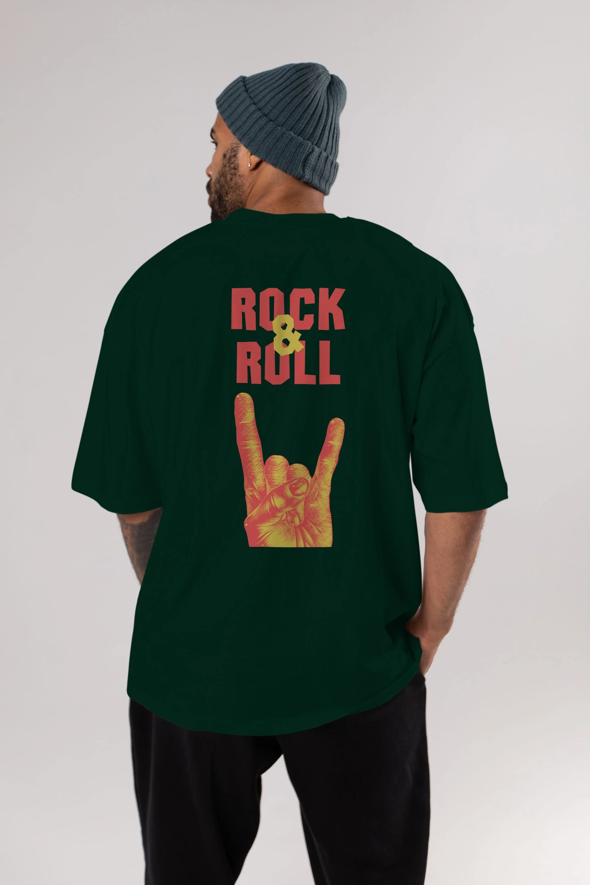 Rock & Roll Yazılı Arka Baskılı Oversize t-shirt Erkek Kadın Unisex