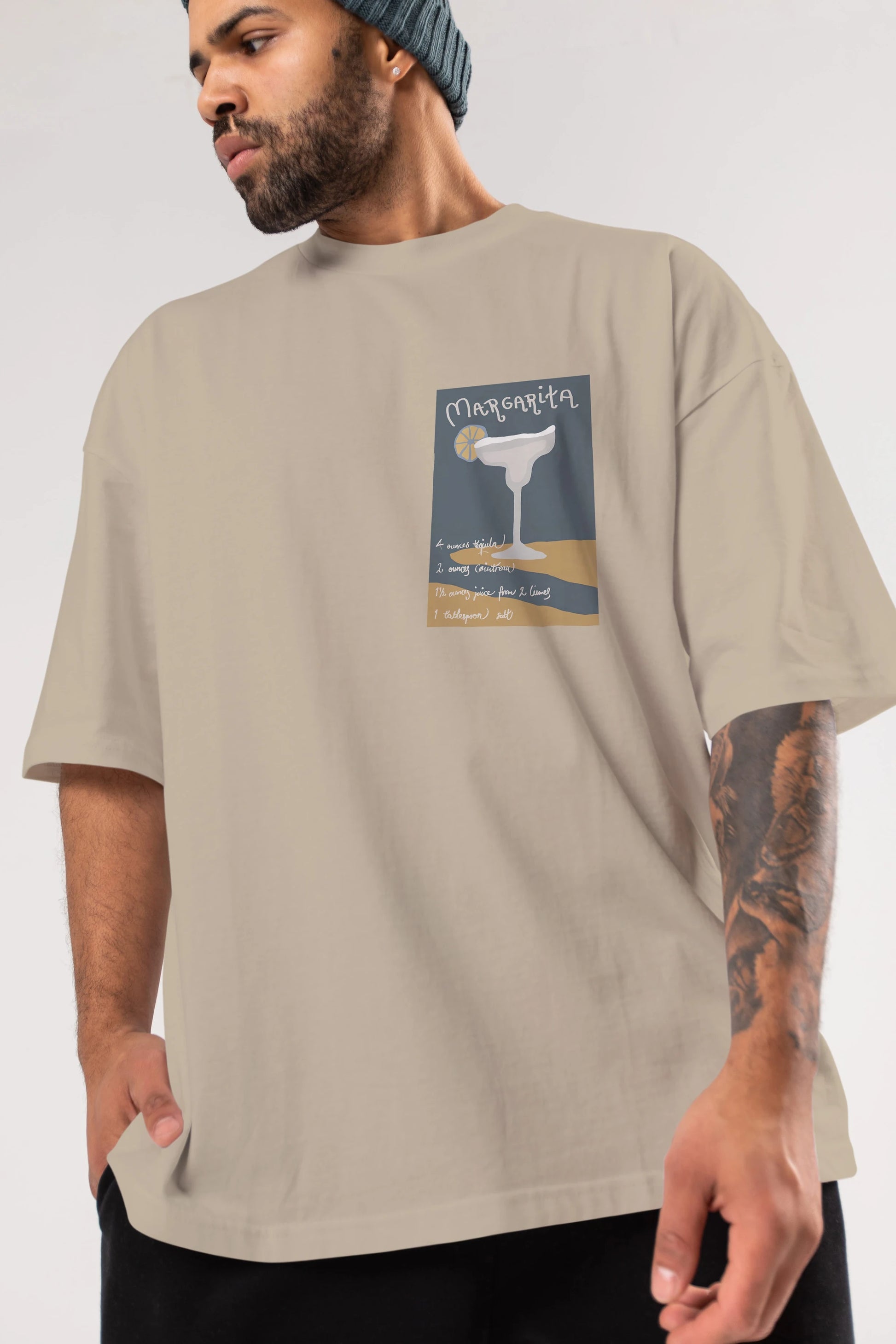 Margarita 2 Ön Sol Baskılı Oversize t-shirt Erkek Kadın Unisex %100 Pamuk Bisiklet Yaka tişort