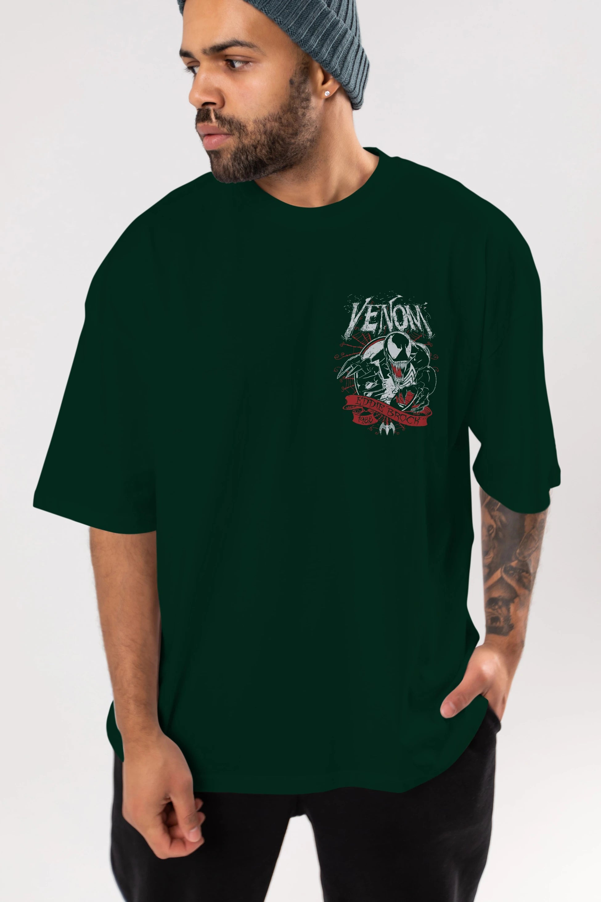 Venom (11) Ön Sol Baskılı Oversize t-shirt Erkek Kadın Unisex %100 Pamuk Bisiklet Yaka tişort