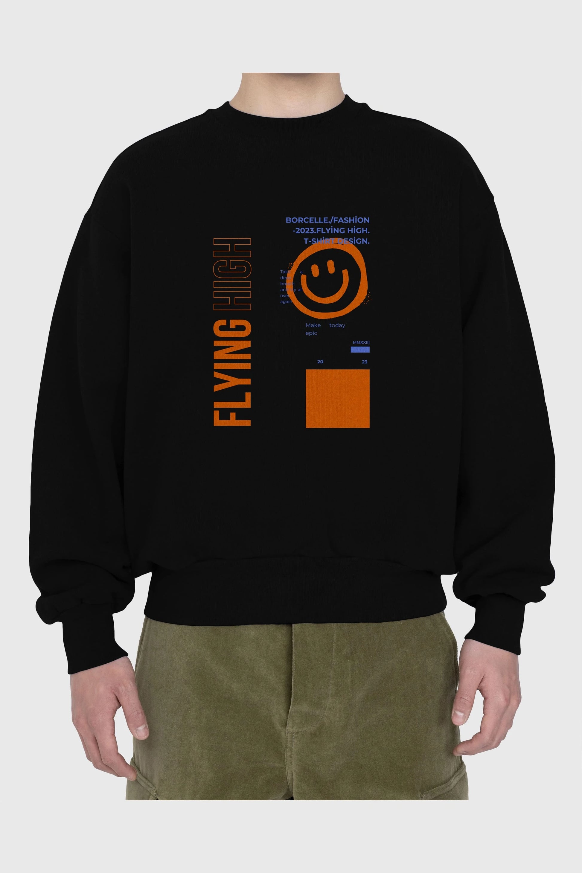 Flying High Yazılı Ön Baskılı Oversize Sweatshirt Erkek Kadın Unisex