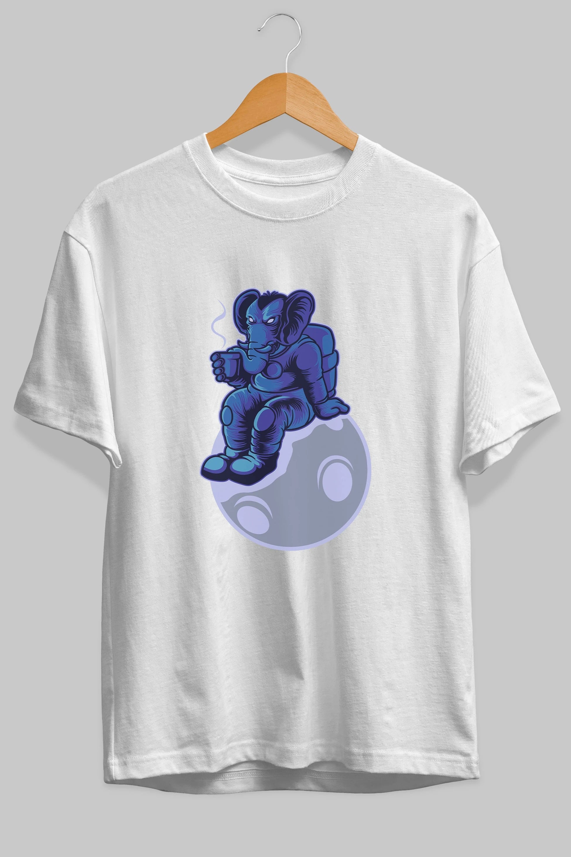 Space Elephant Drink Coffee Ön Baskılı Oversize t-shirt Erkek Kadın Unisex