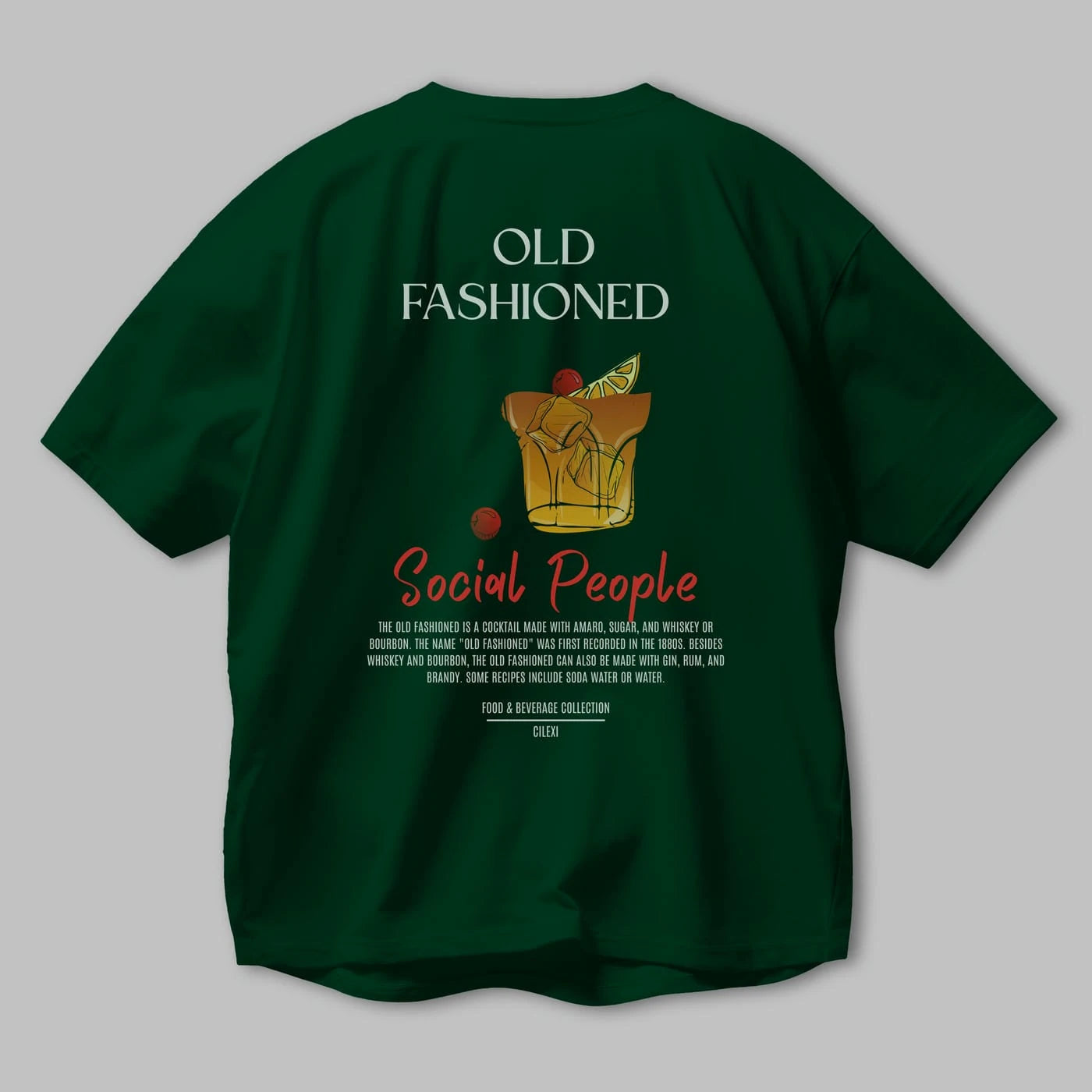 Old Fashıoned Kokteyl Serisi Baskılı Oversize t-shirt Erkek Kadın Unisex %100 Pamuk Bisiklet Yaka tişort
