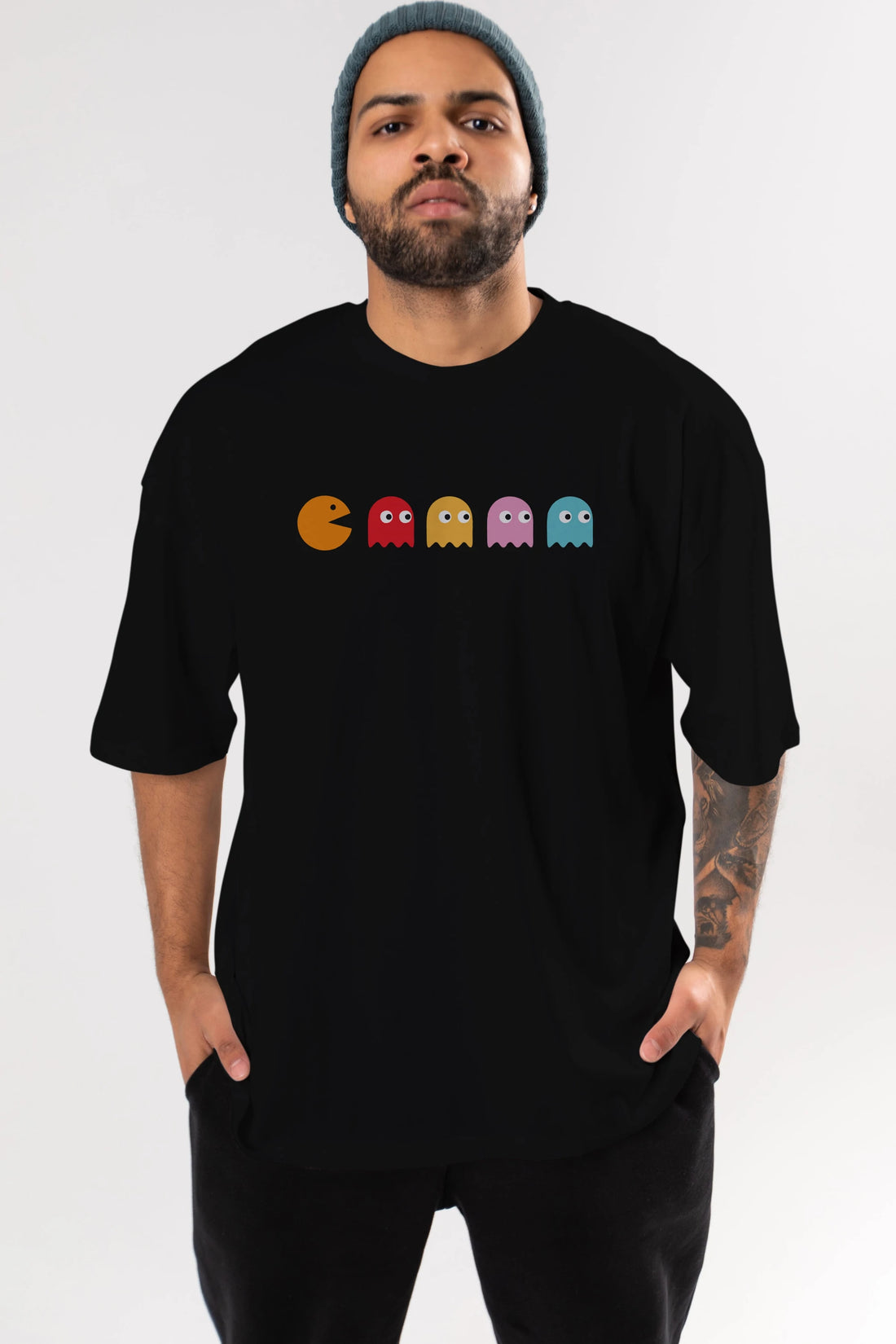 Pac-Man game Ön Baskılı Oversize t-shirt %100 pamuk Erkek Kadın Unisex