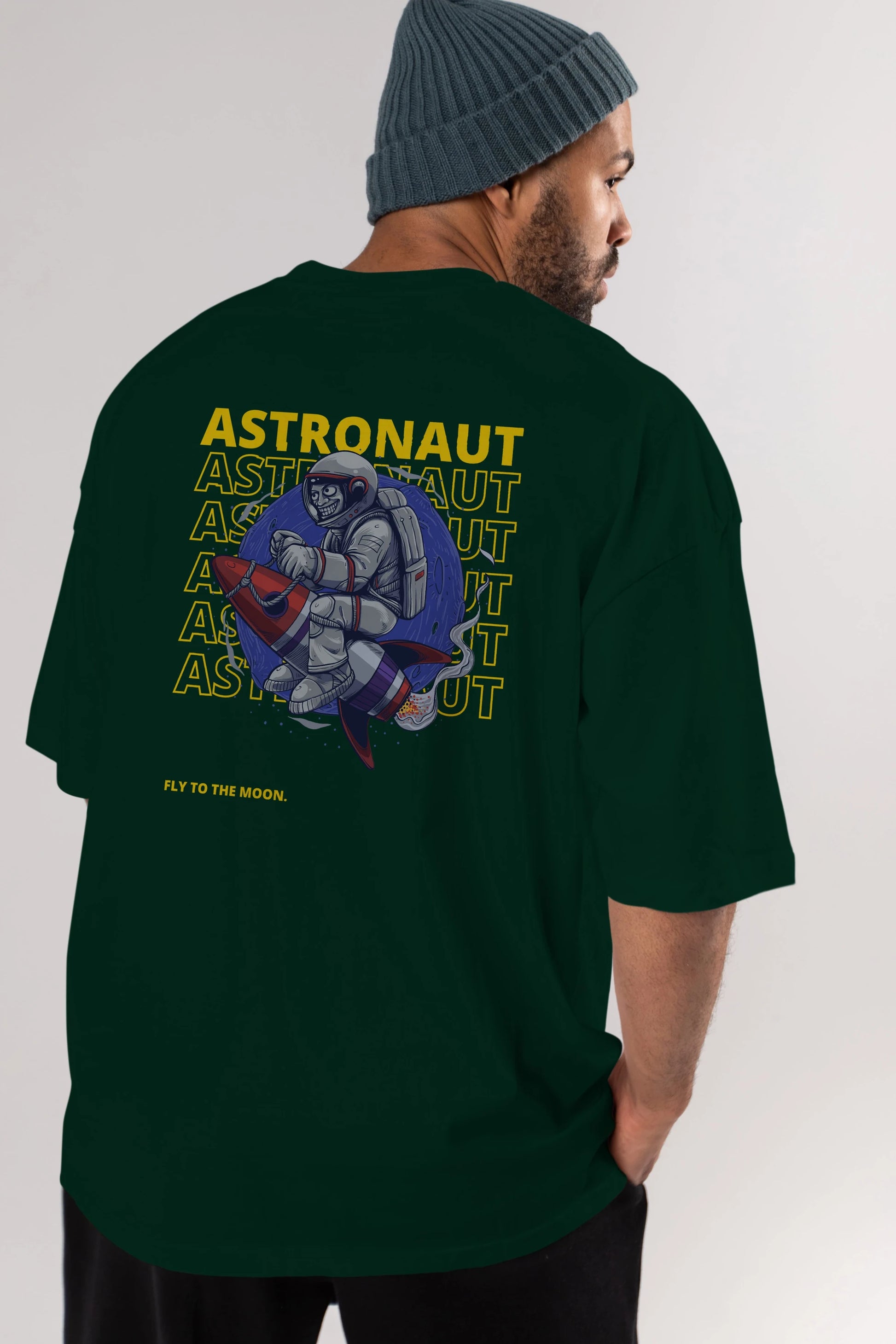 Astronaut Fly to the Moon Yazılı Arka Baskılı Oversize t-shirt Erkek Kadın Unisex