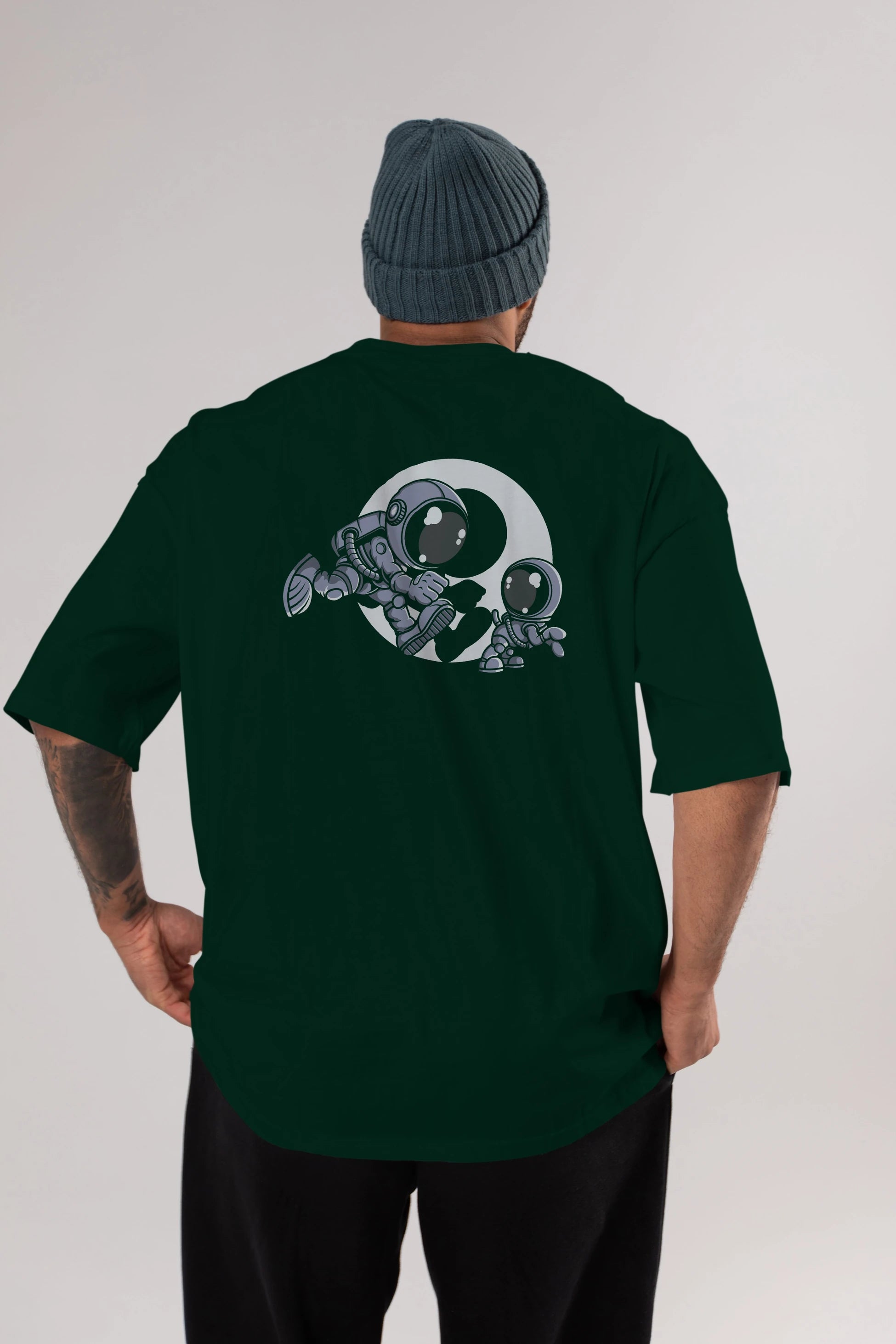 Astronaut And Little Dog Arka Baskılı Oversize t-shirt Erkek Kadın Unisex