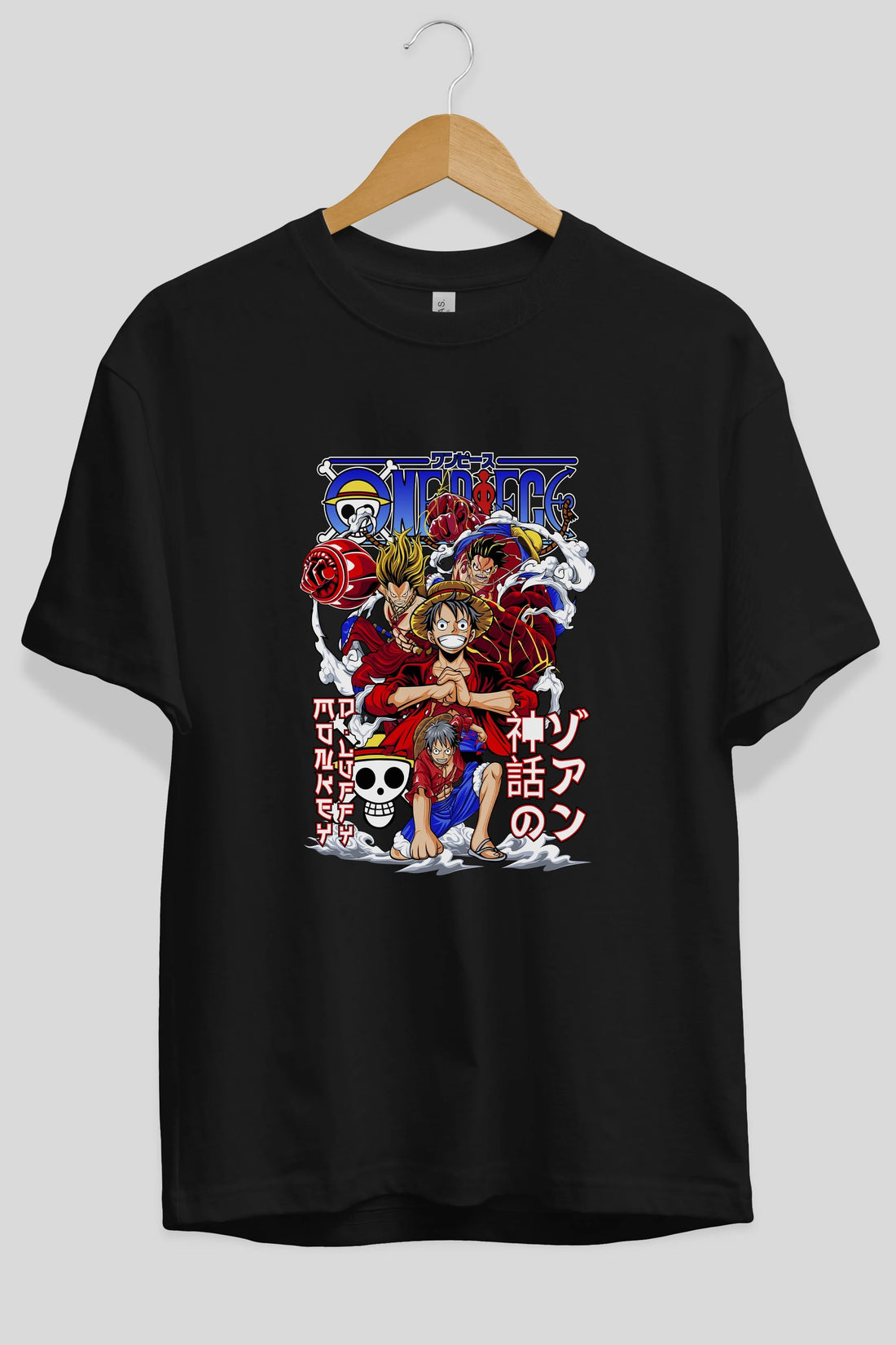 MONKEY D. LUFF-ONE PIECE 2 Anime Ön Baskılı Oversize t-shirt %100 pamuk Erkek Kadın Unisex