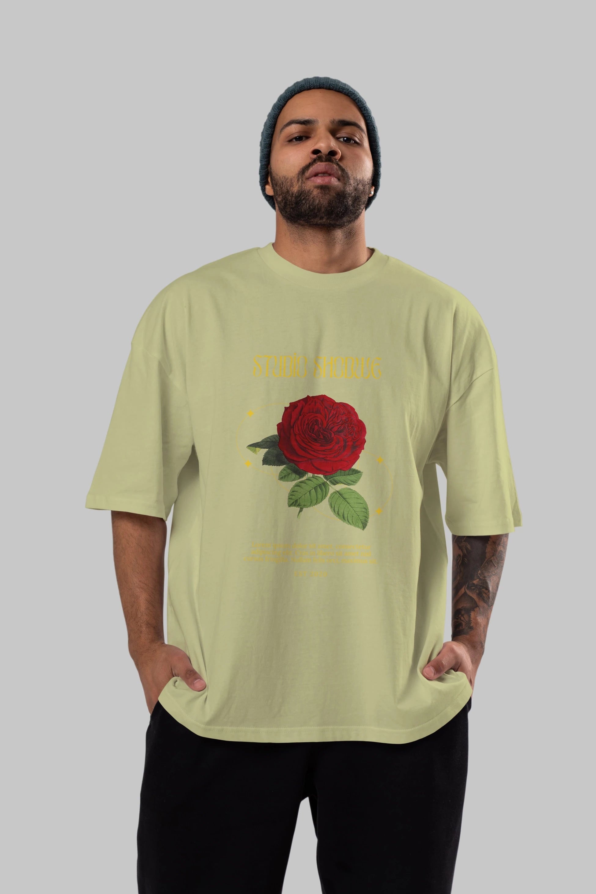 Studio Shodwe Rose Ön Baskılı Oversize t-shirt Erkek Kadın Unisex