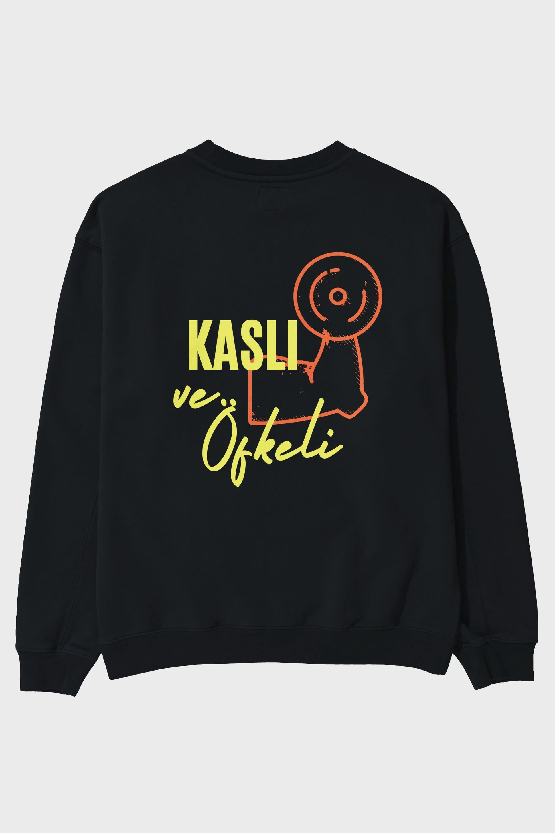Kaslı ve Öfkeli Yazılı Arka Baskılı Oversize Sweatshirt Erkek Kadın Unisex