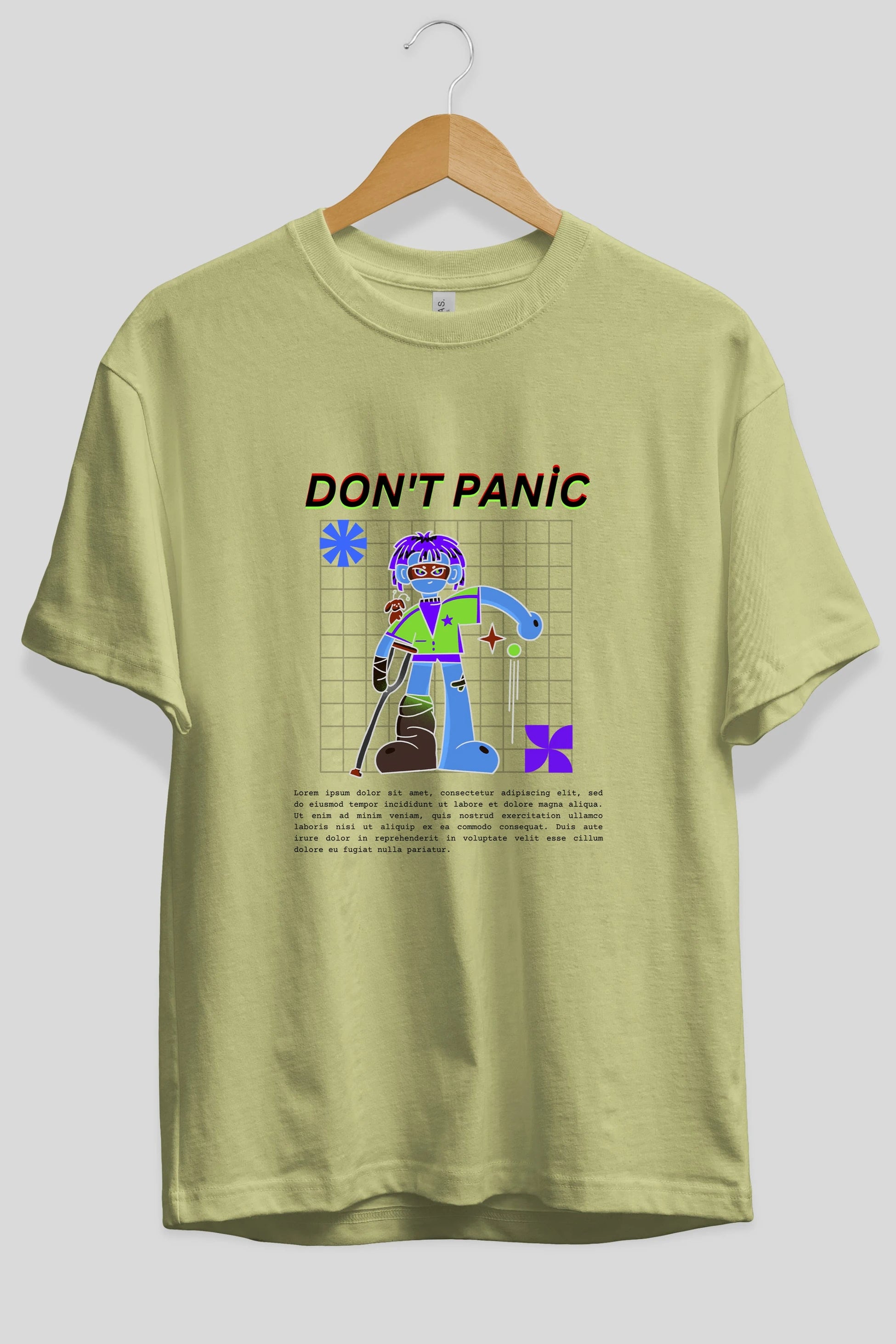 Dont Panic Yazılı Ön Baskılı Oversize t-shirt Erkek Kadın Unisex